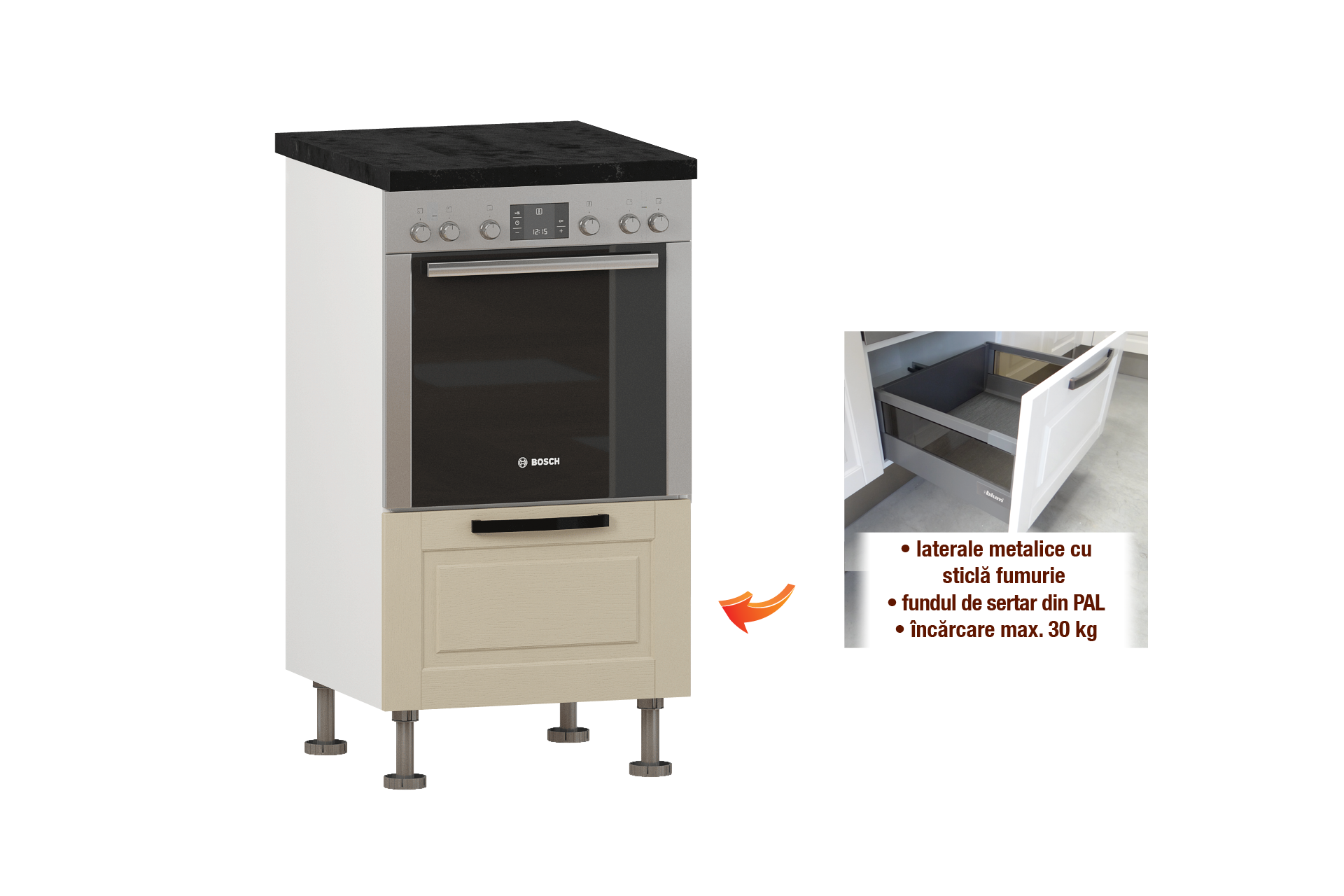 Modul semiînălțime pentru cuptor L60 cu sertar - imagine 2
