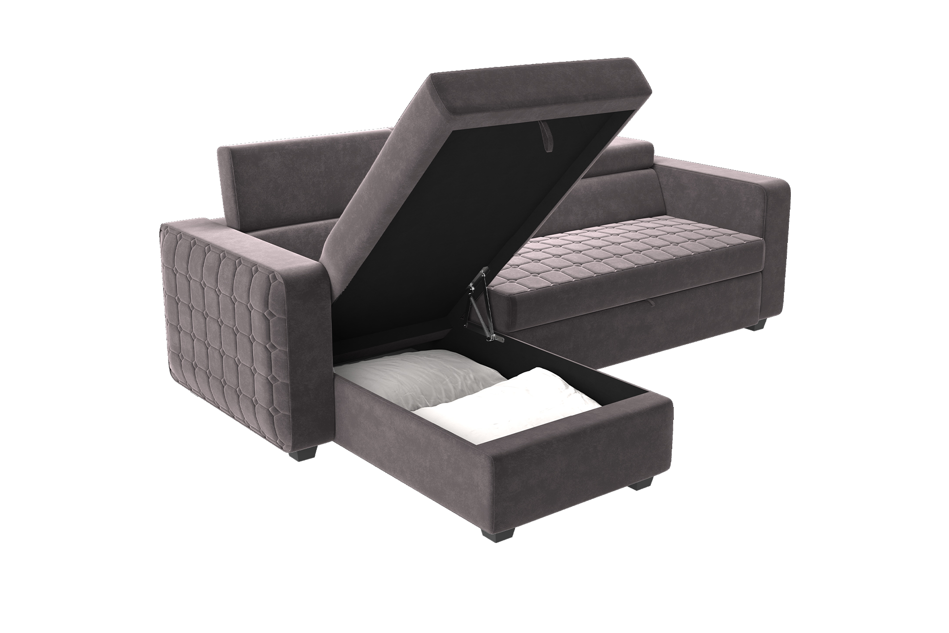 Pachet colțar extensibil cu tetiere și ladă pentru depozitare + 2 perne decorative - imagine 4