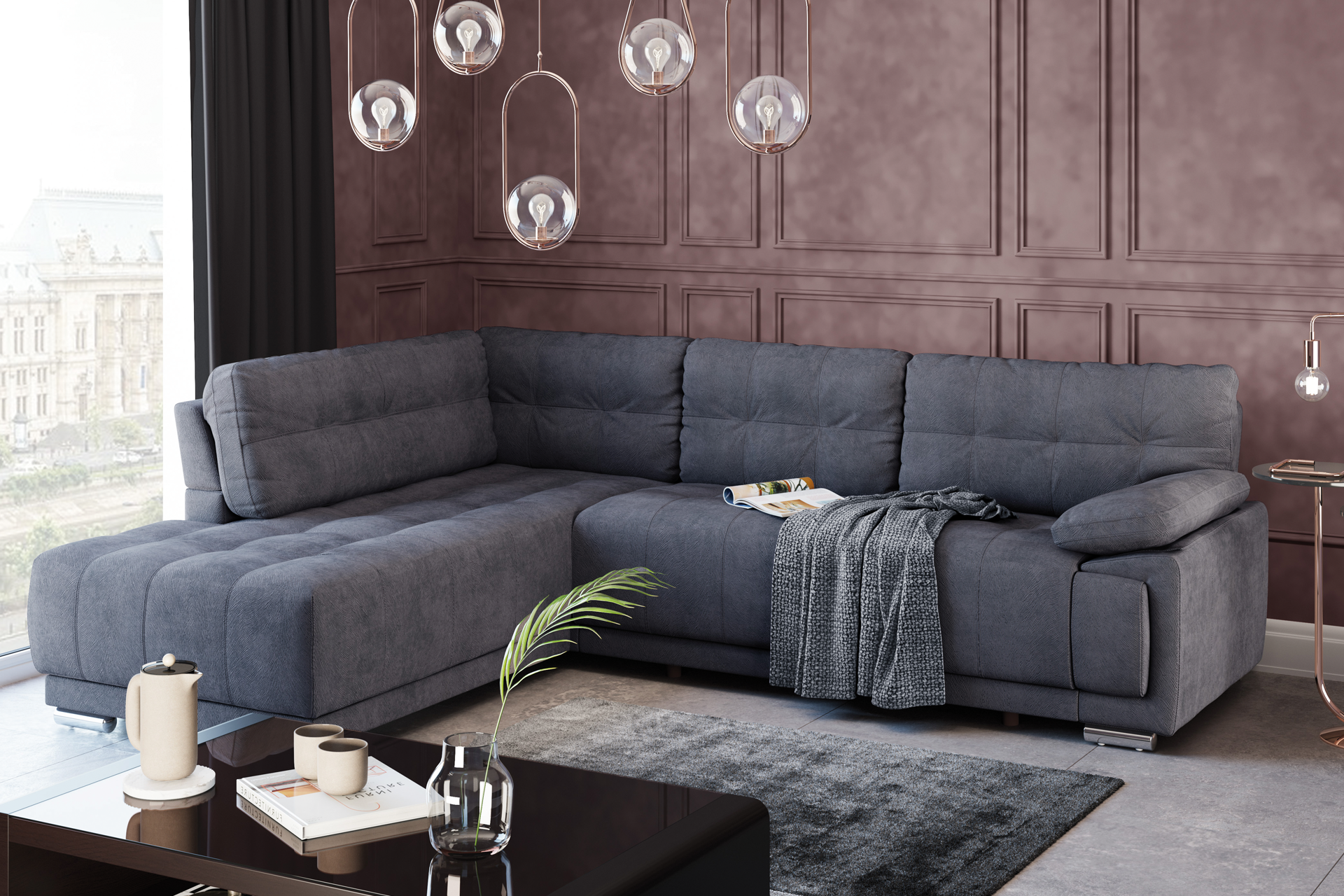 Pachet colțar extensibil California cu ladă pentru depozitare + 2 perne decorative - imagine 3