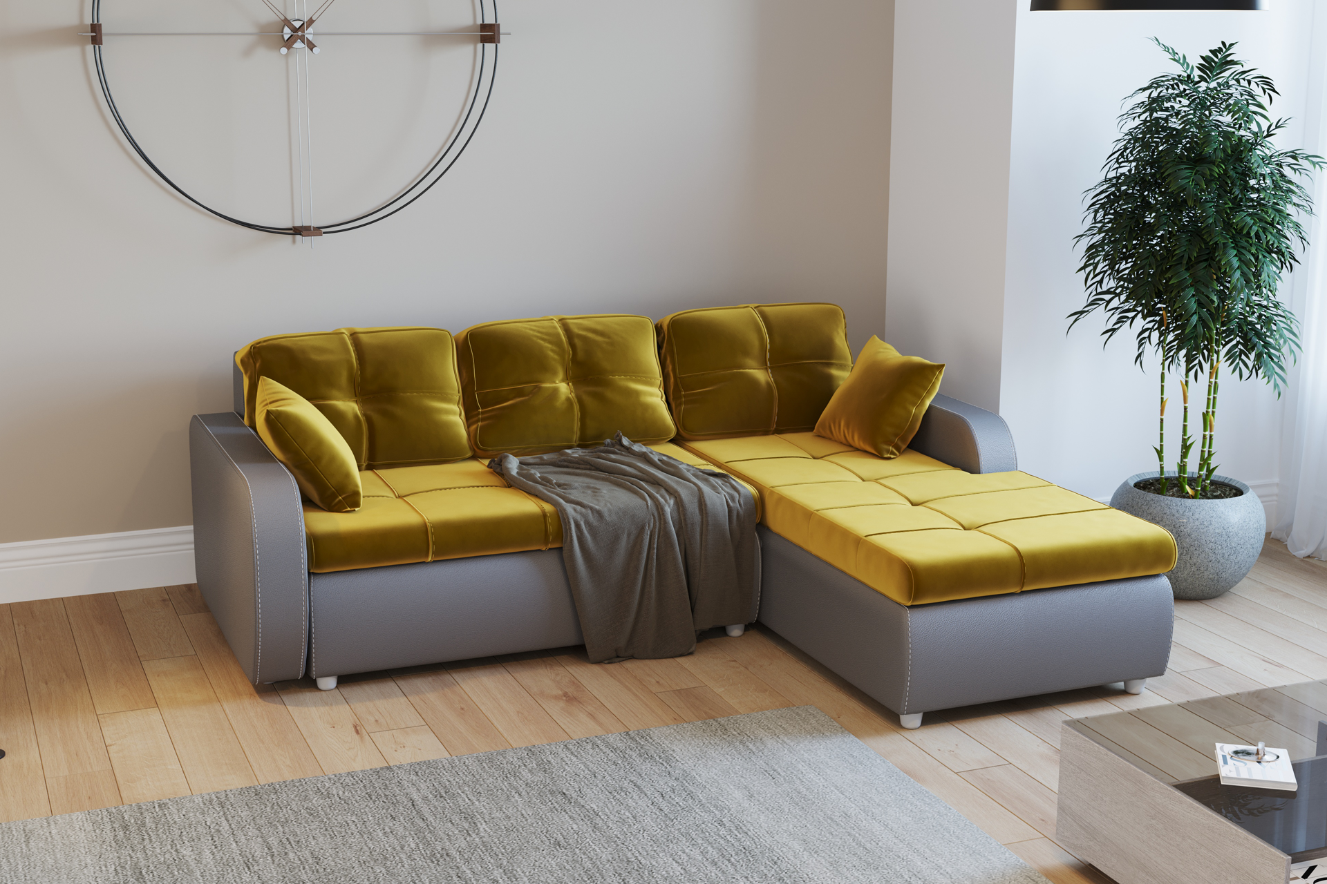 Pachet Colțar extensibil Mondo 2 cu ladă pentru depozitare + 2 perne decorative - imagine 2