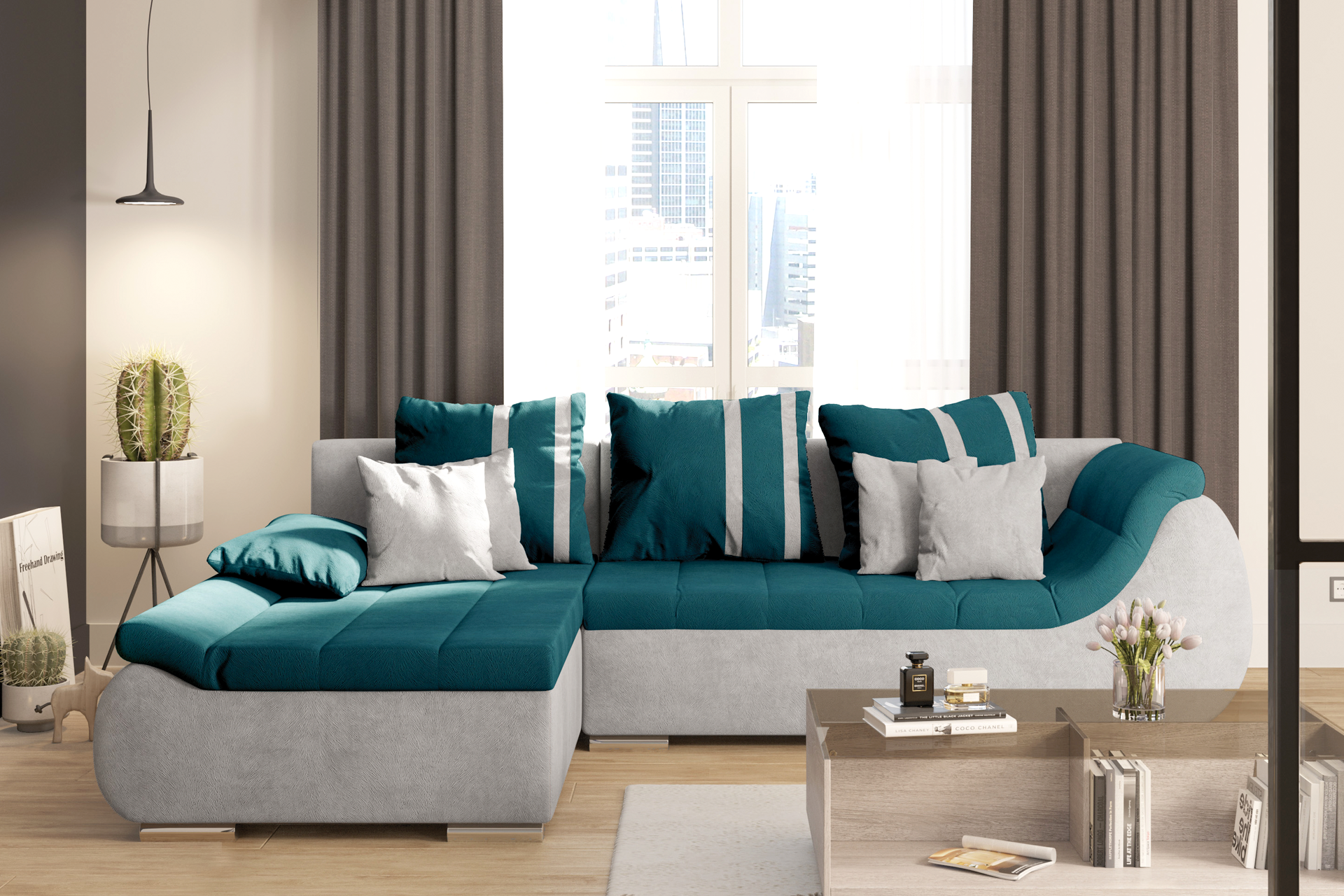 Pachet colțar extensibil Rosario cu ladă pentru depozitare + 2 perne decorative - imagine 4