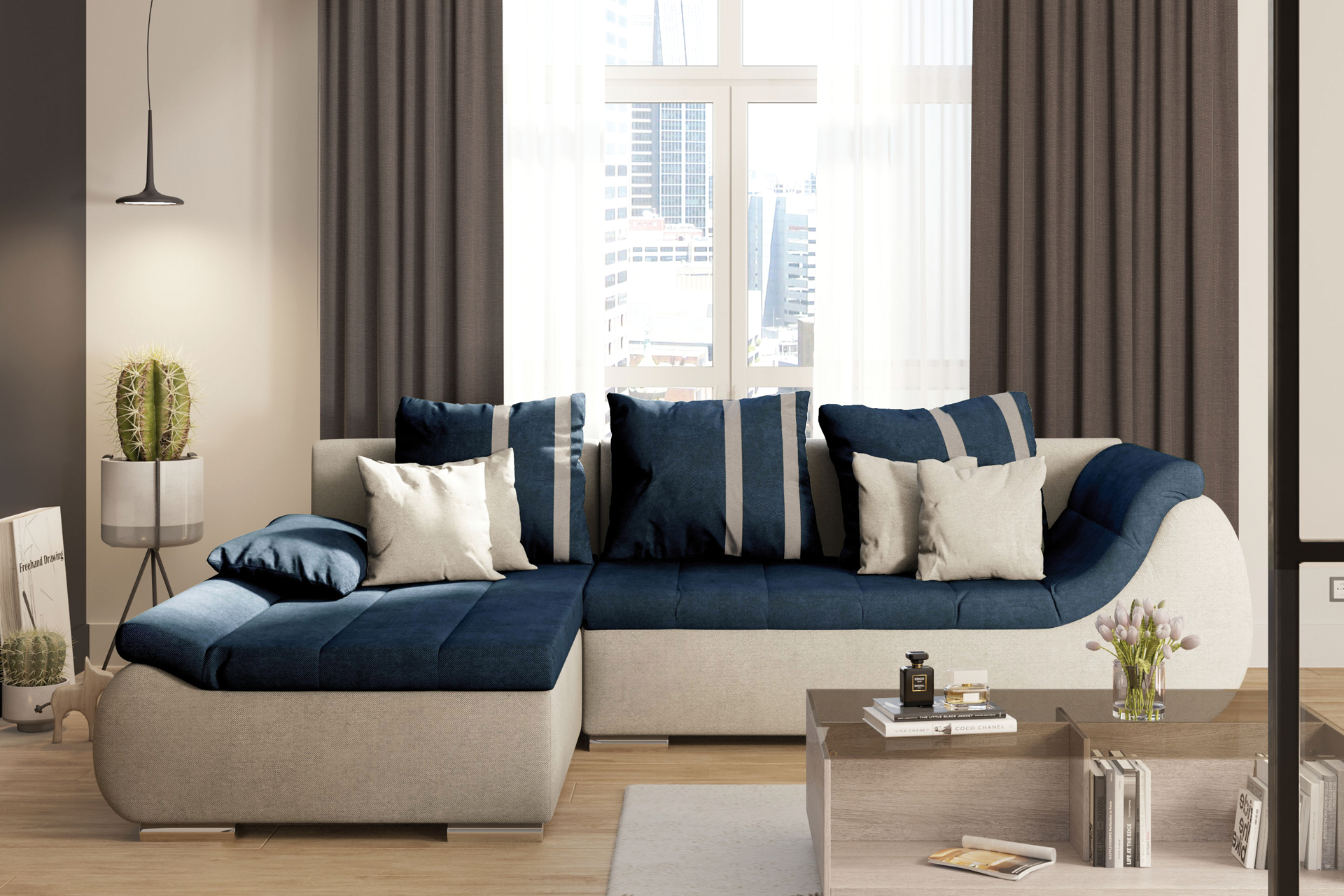 Pachet colțar extensibil Rosario cu ladă pentru depozitare + 2 perne decorative - imagine 3