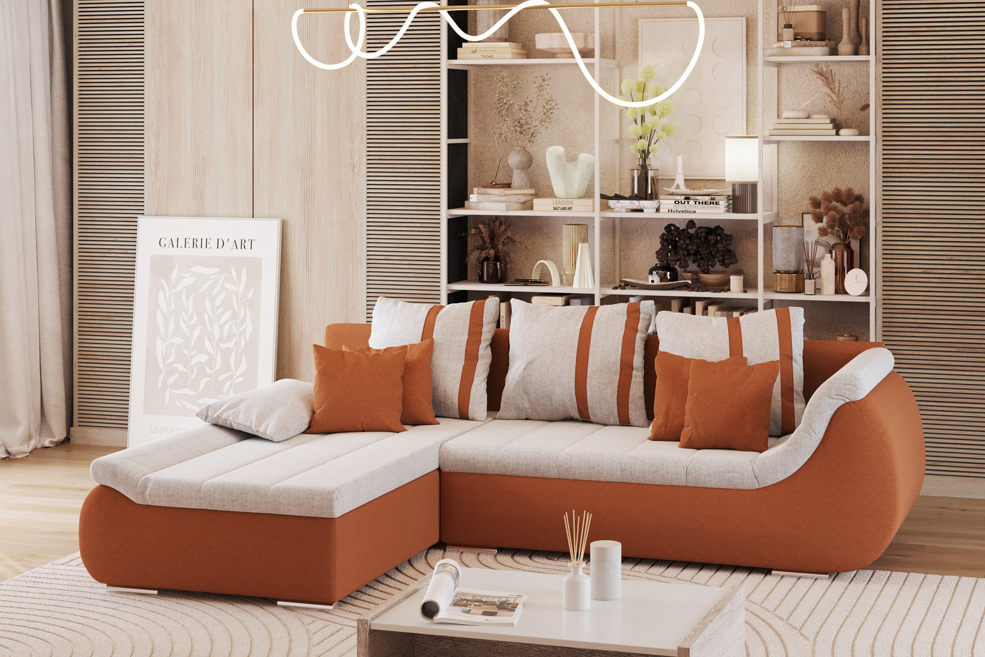 Pachet colțar extensibil Rosario cu ladă pentru depozitare + 2 perne decorative - imagine 2
