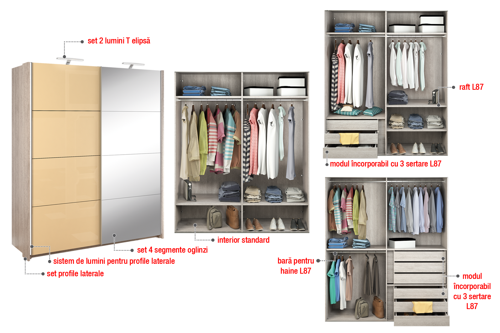 Pachet șifonier 2 uși glisante L180 + set 2 rafturi L87 - imagine 2