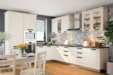 Mobila de bucatarie moderna la comanda pe colt MDF vopsit crem soft lems
