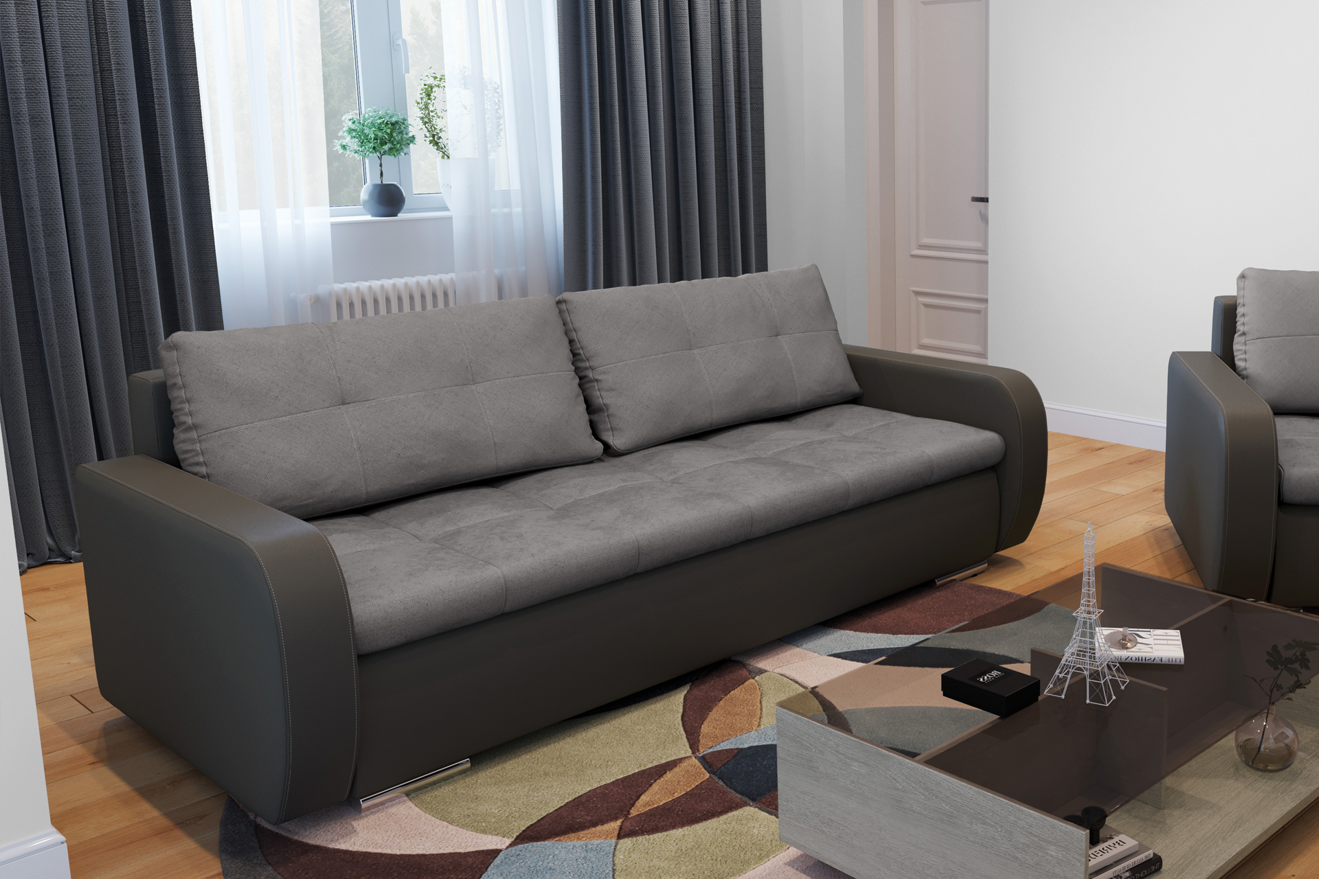 Pachet canapea extensibilă Mondo cu ladă pentru depozitare + 2 perne decorative - imagine 4