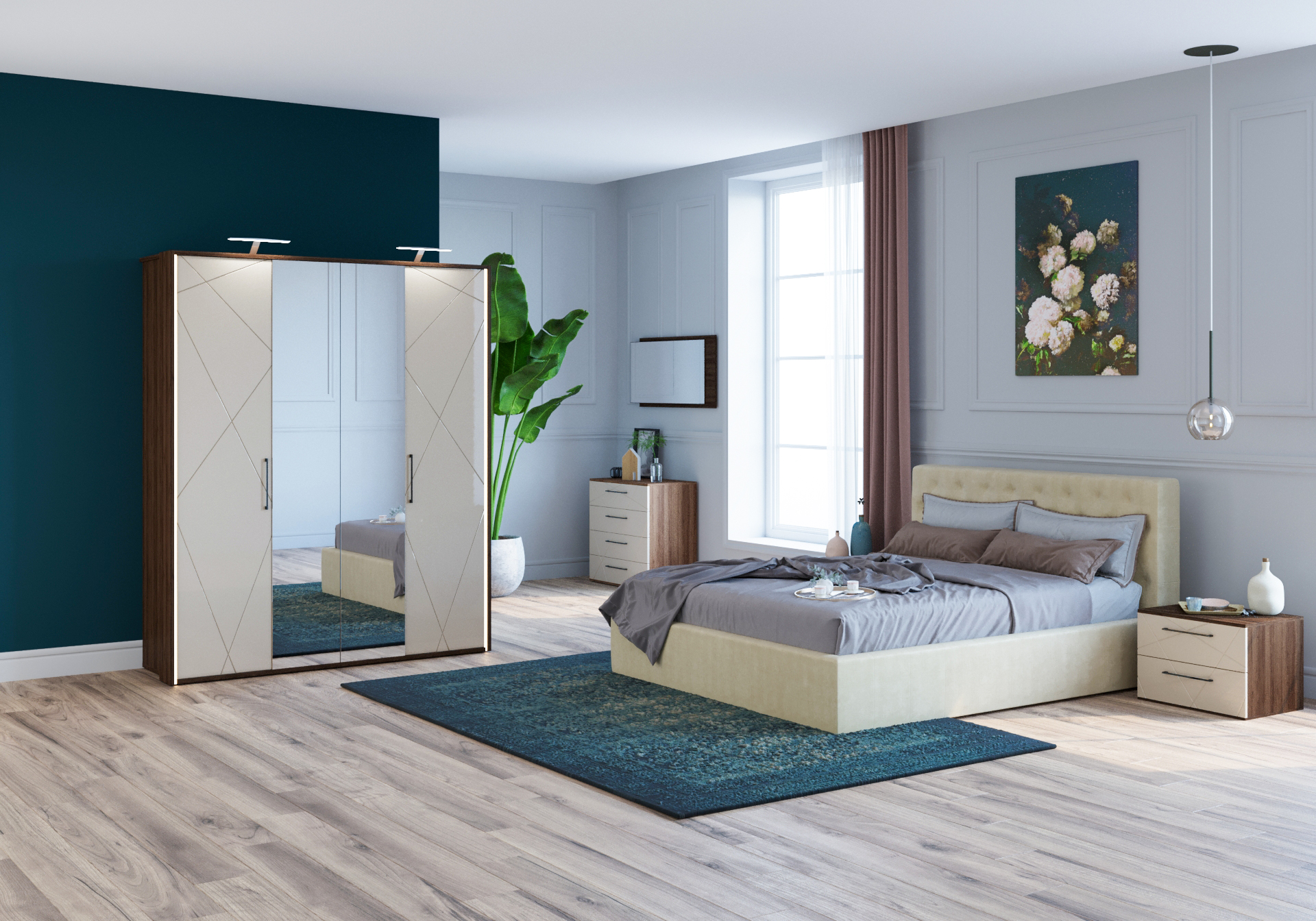 Pachet pat California tapițat integral + suport saltea sau 2 perne decorative - imagine 3