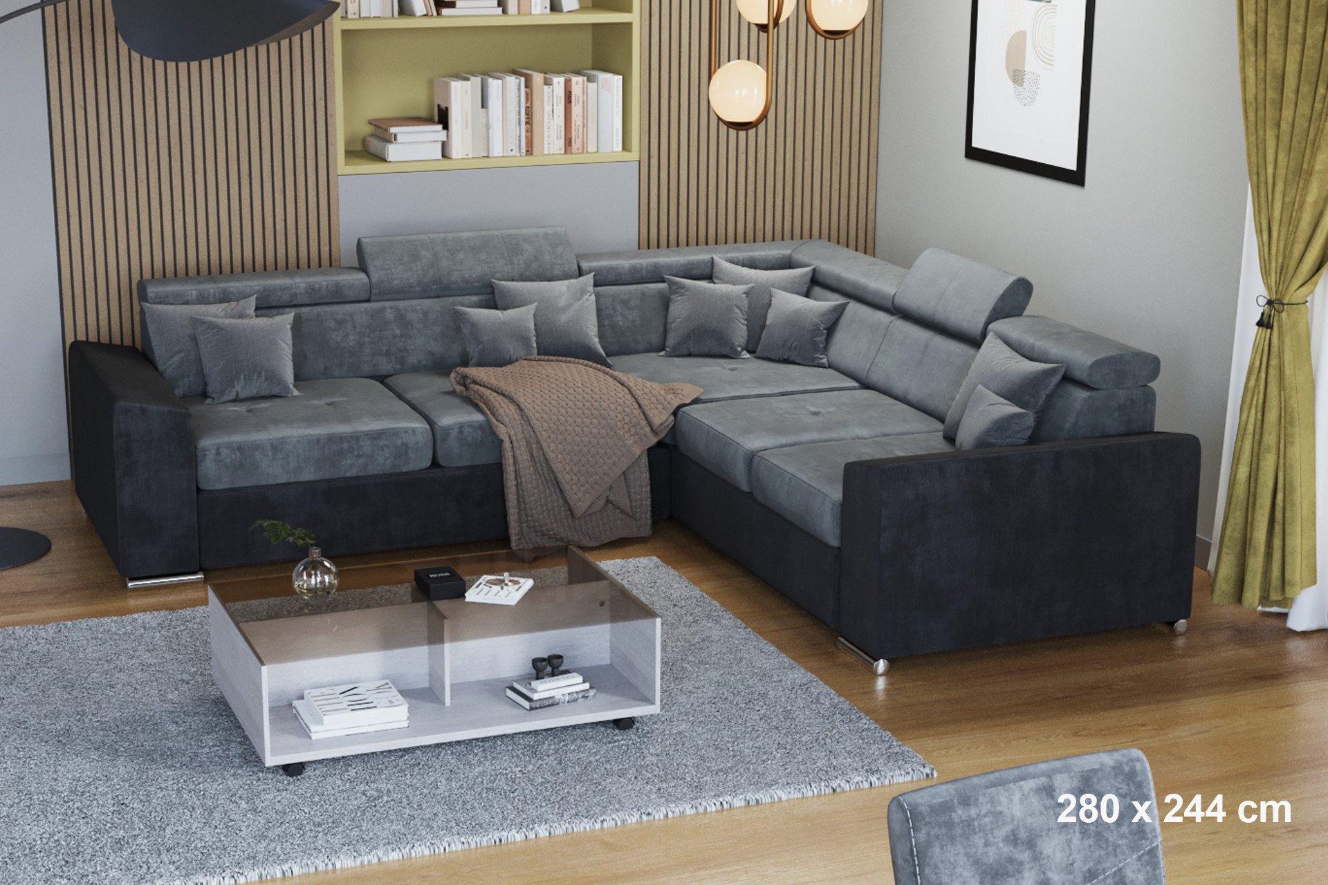 Pachet colțar extensibil City L280 x 244 + 2 perne decorative - imagine 2