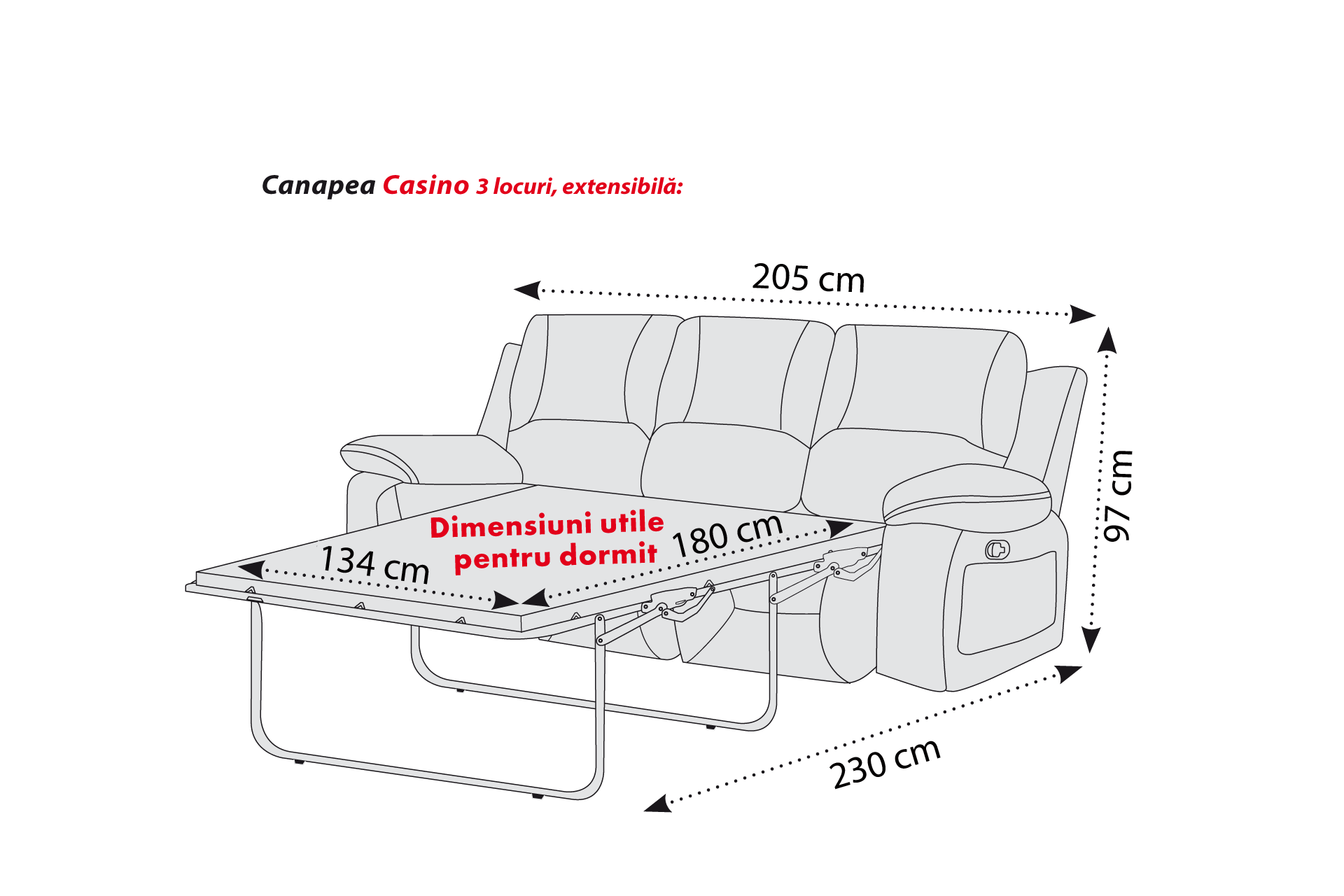 Pachet canapea Casino 3 locuri extensibilă + 2 perne decorative - imagine 4