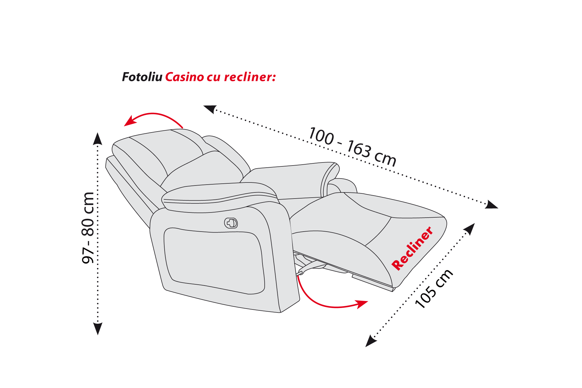 Pachet fotoliu Casino cu recliner + 2 perne decorative - imagine 5