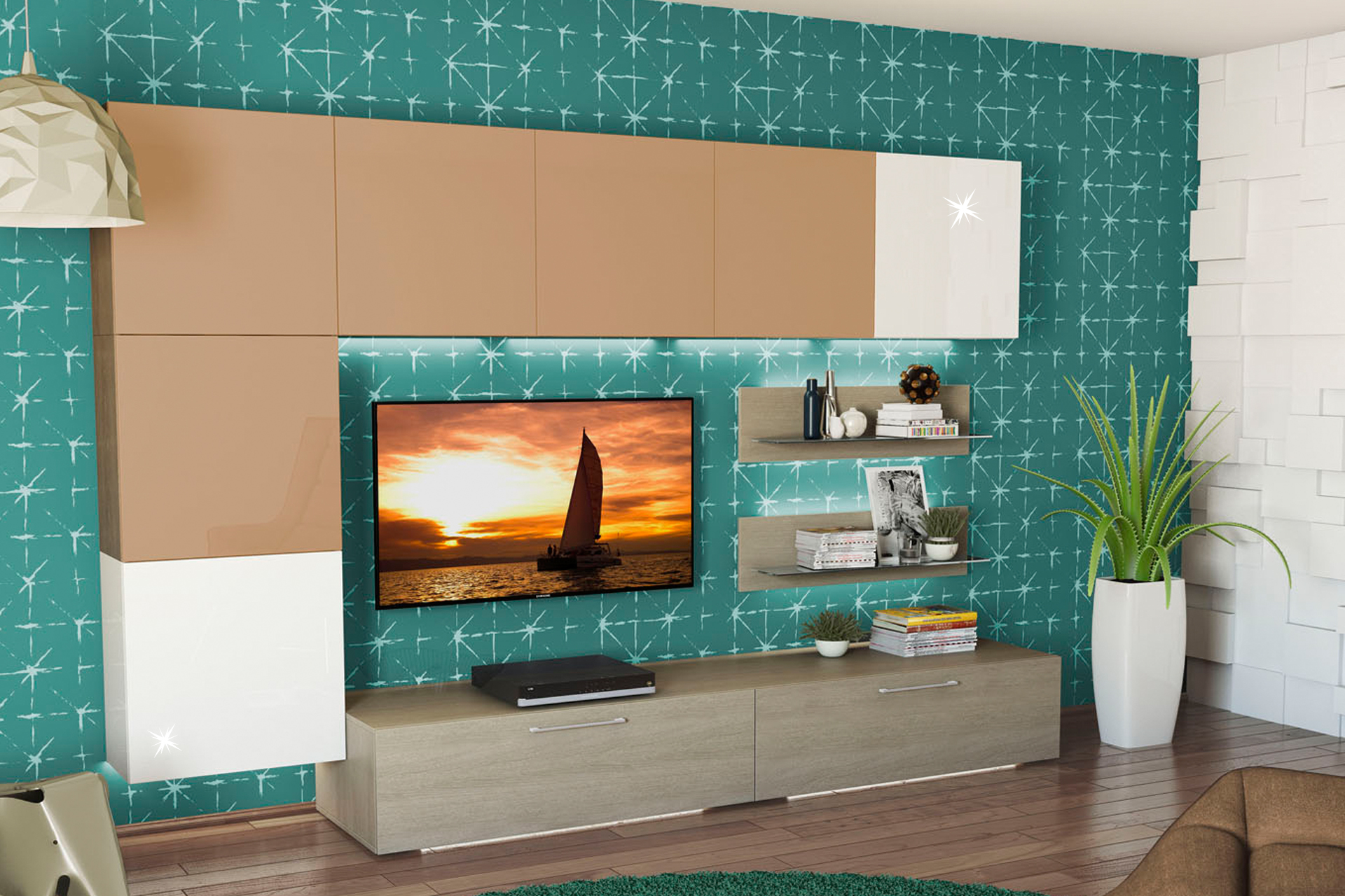 Living Box L300 cappuccino mat/alb super lucios