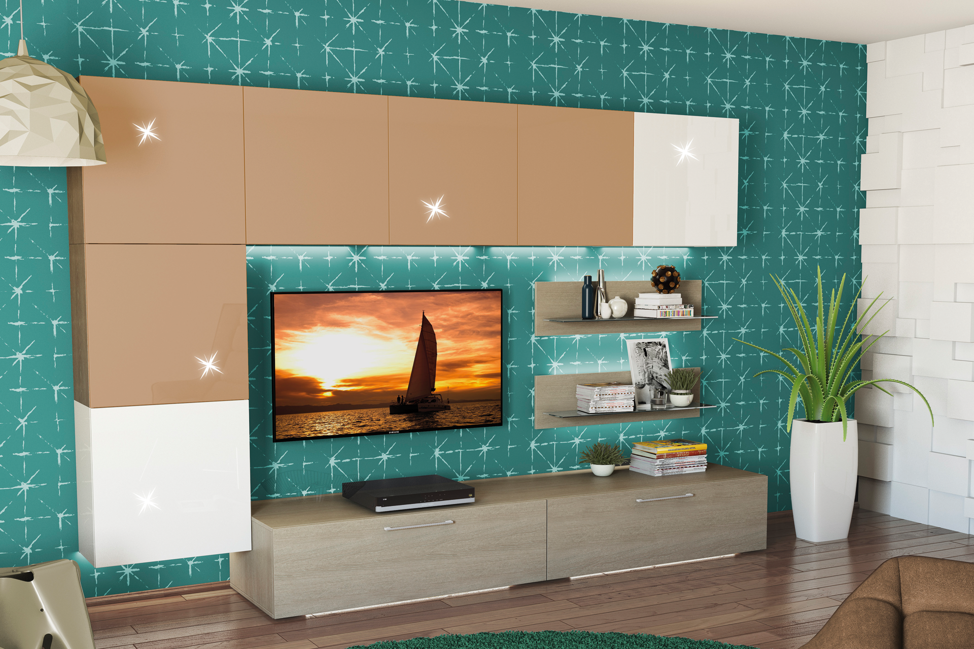 Living Box L300 cappuccino/alb super lucios