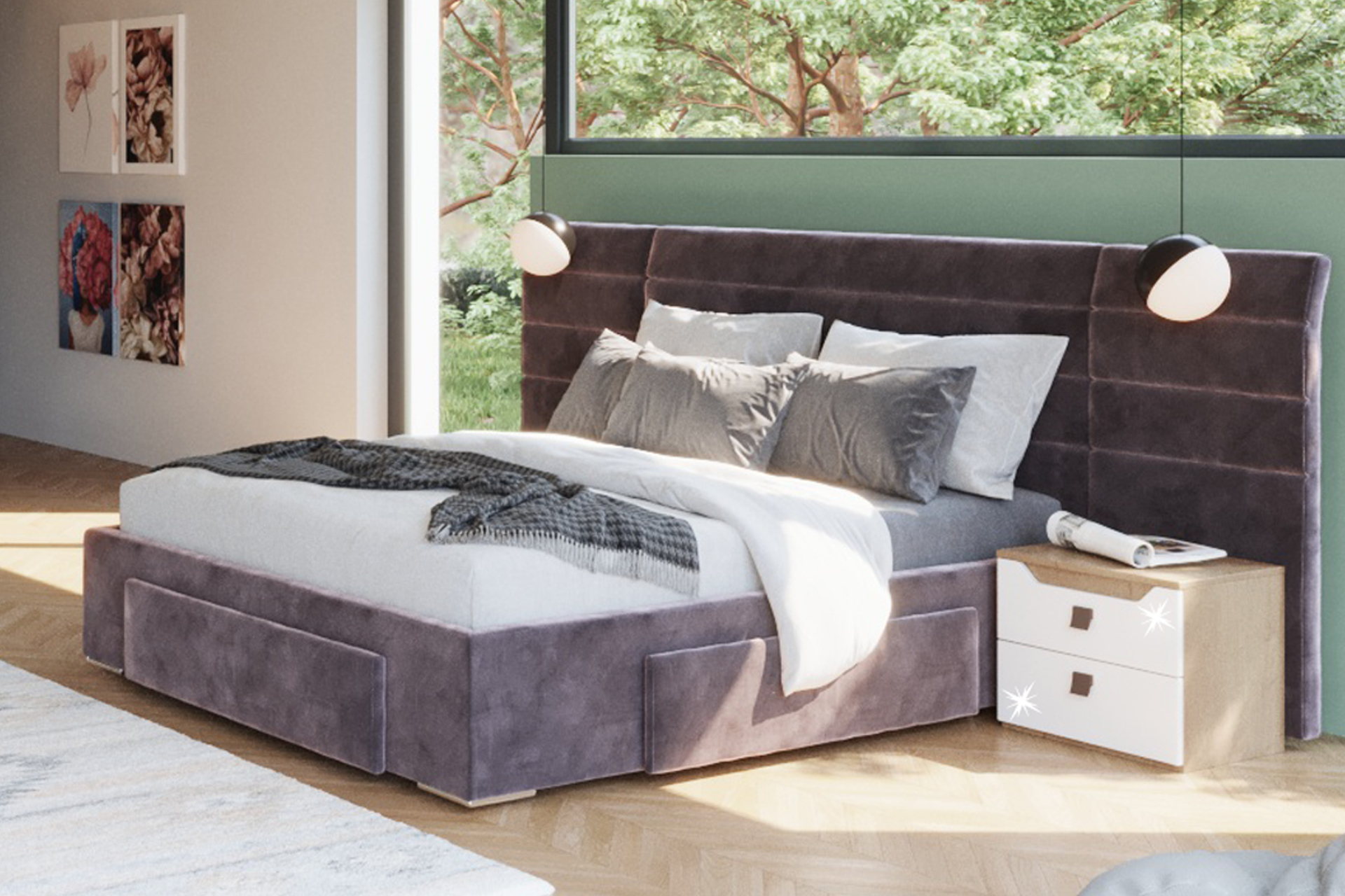 Pachet pat Smart tapițat integral + suport saltea - imagine 2