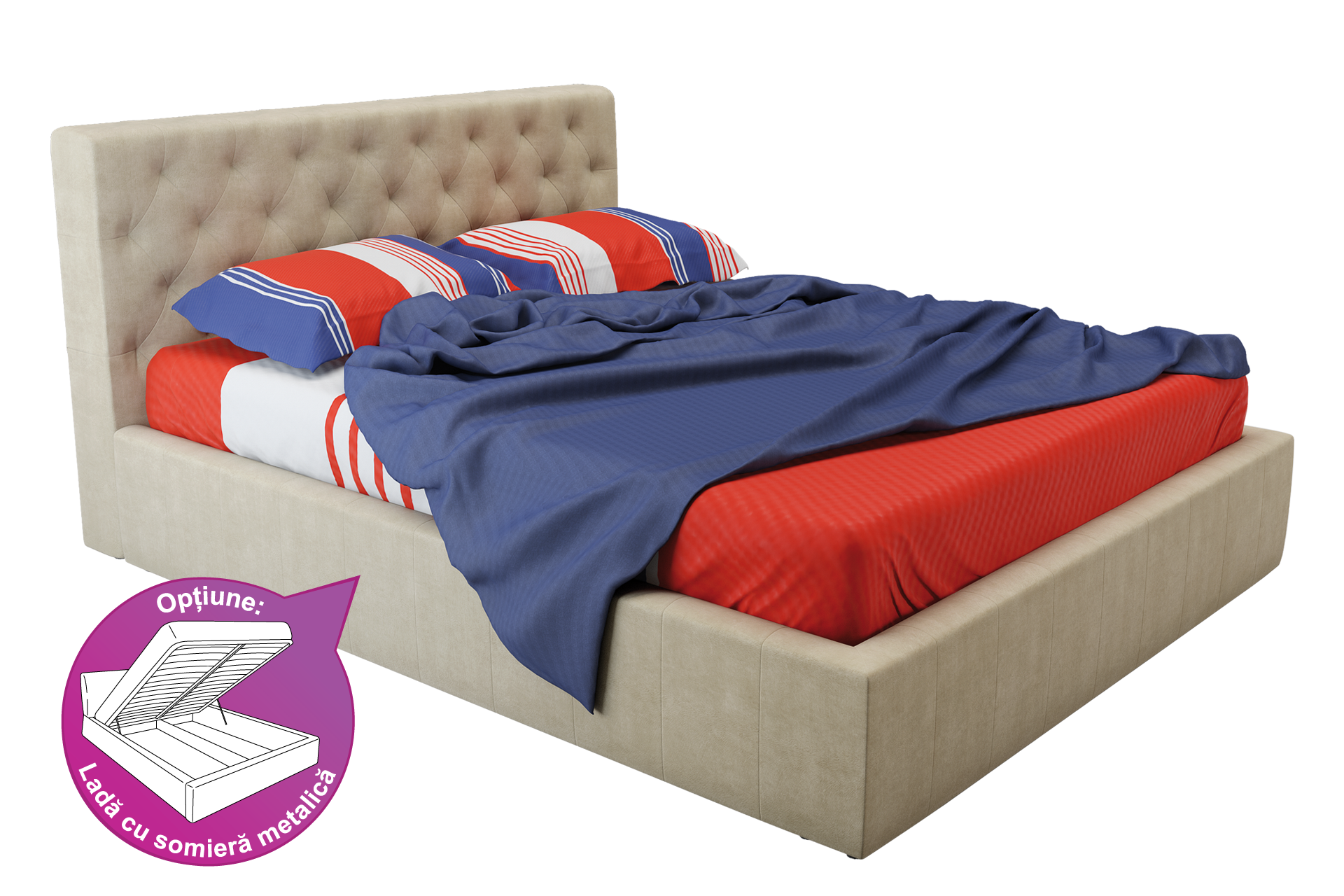 Pachet pat California tapițat integral + suport saltea sau 2 perne decorative - imagine 2