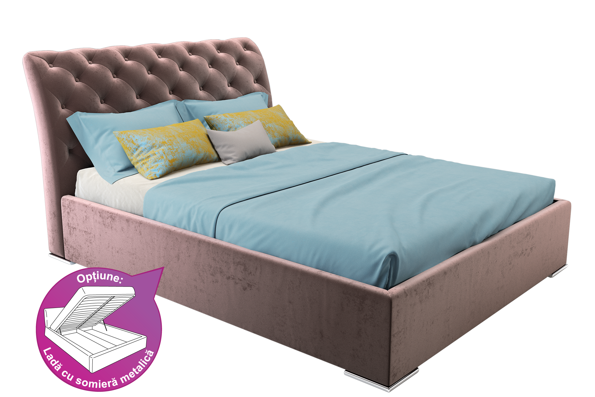 Pachet pat Lord tapițat integral + suport saltea sau 2 perne decorative - imagine 2