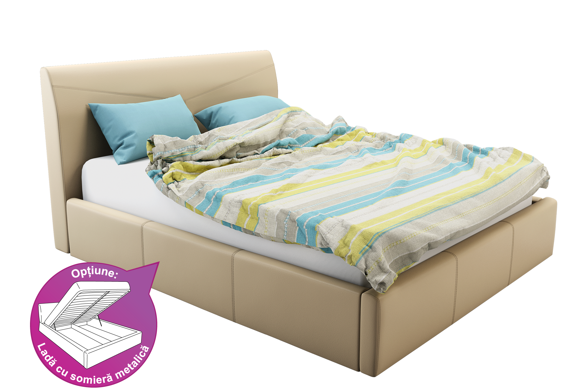 Pachet pat Miracco tapițat integral + suport saltea sau 2 perne decorative - imagine 2