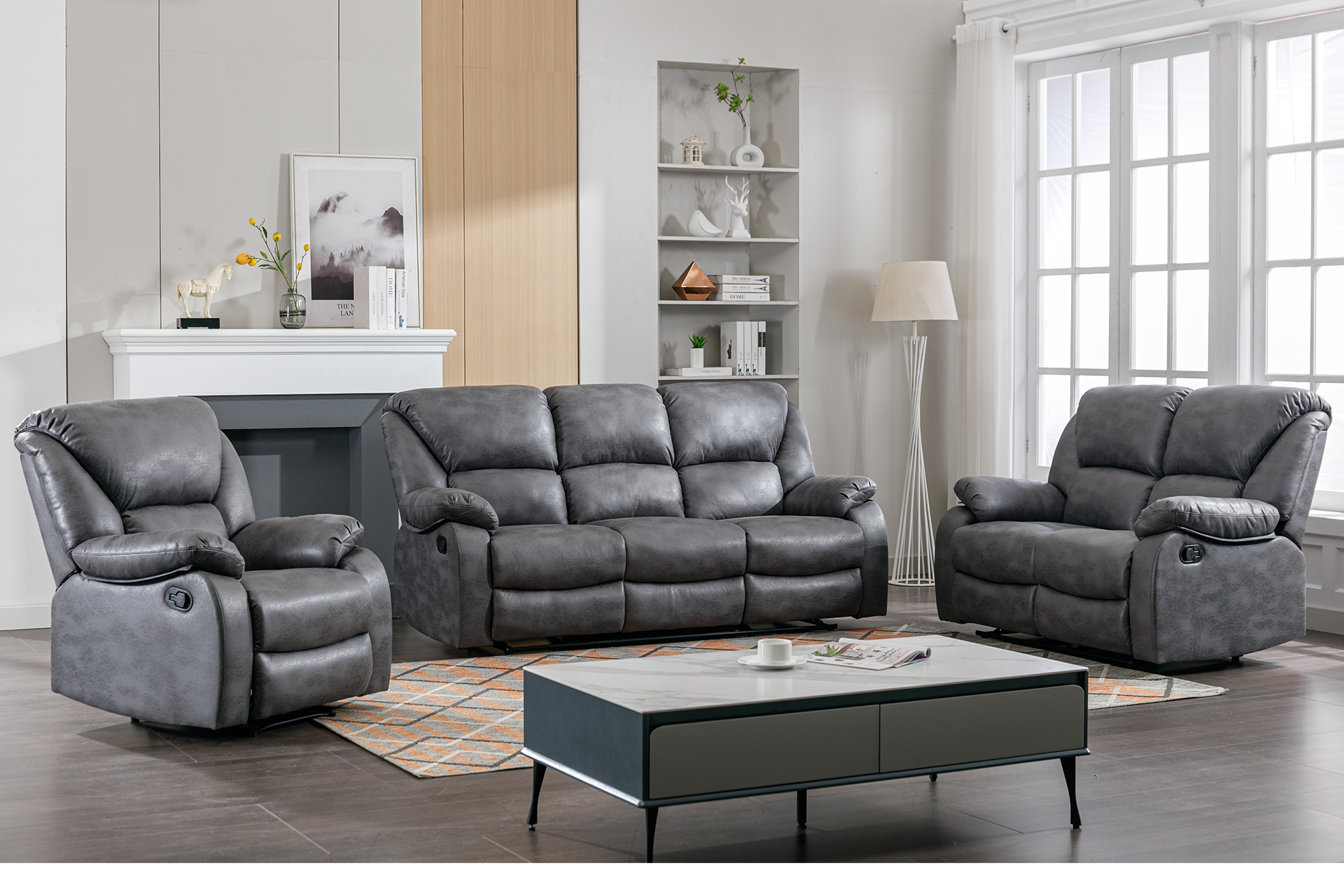 Pachet canapea Barcelona 2 locuri cu 2 reclinere + pernă decorativă - imagine 2