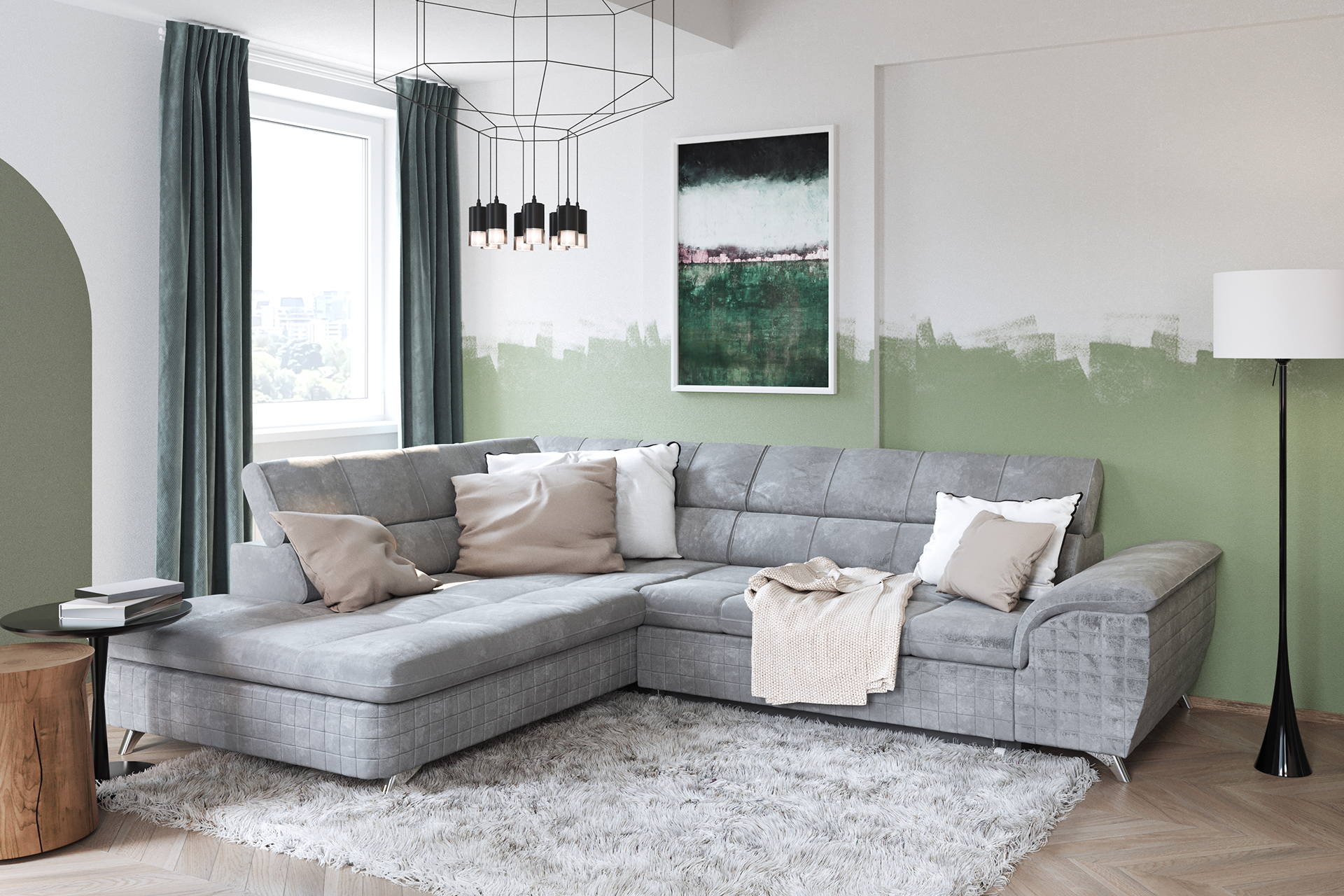 Pachet colțar modular extensibil Kiev cu ladă pentru depozitare + 2 perne decorative - imagine 2