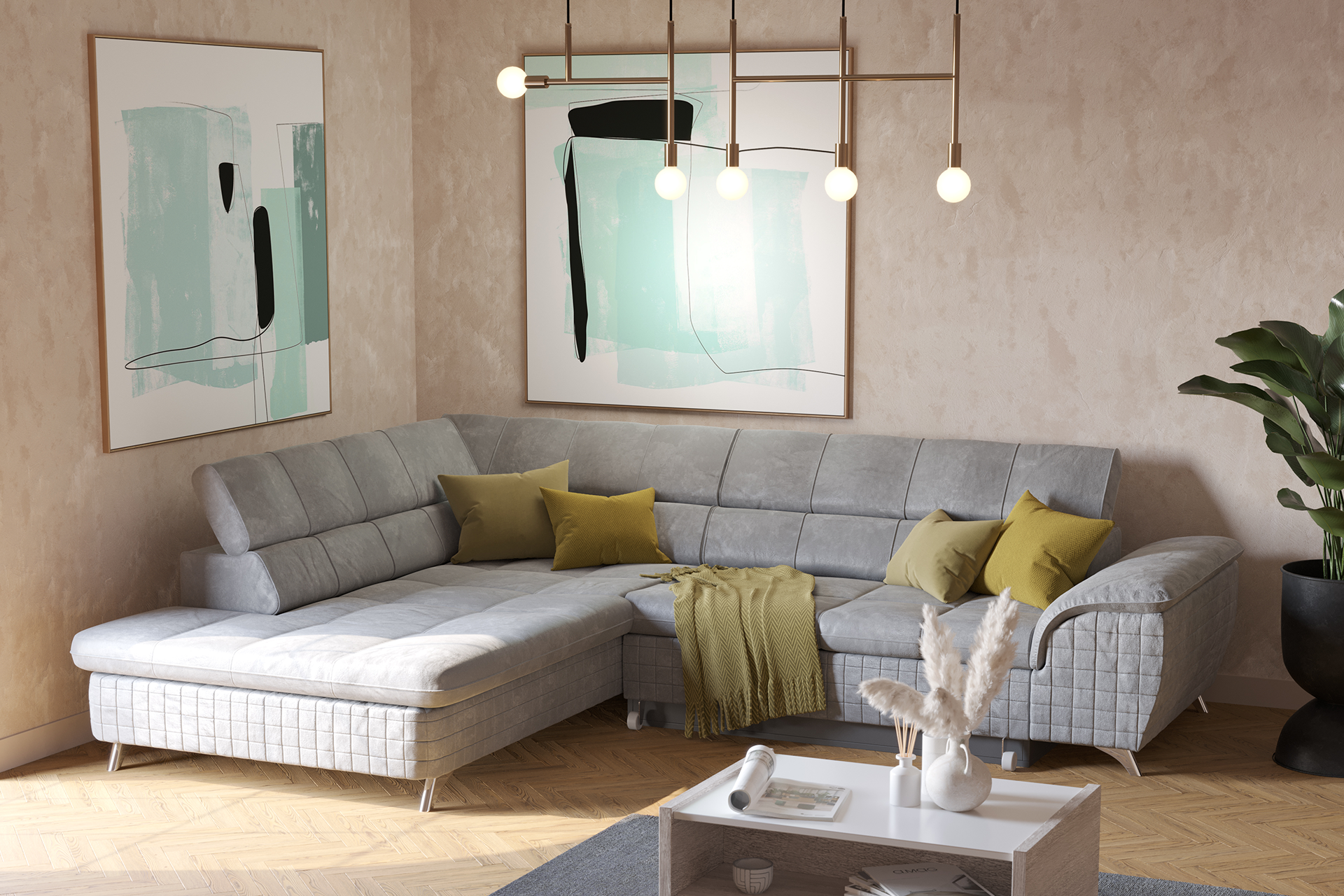 Pachet colțar modular extensibil Kiev cu ladă pentru depozitare + 2 perne decorative - imagine 3