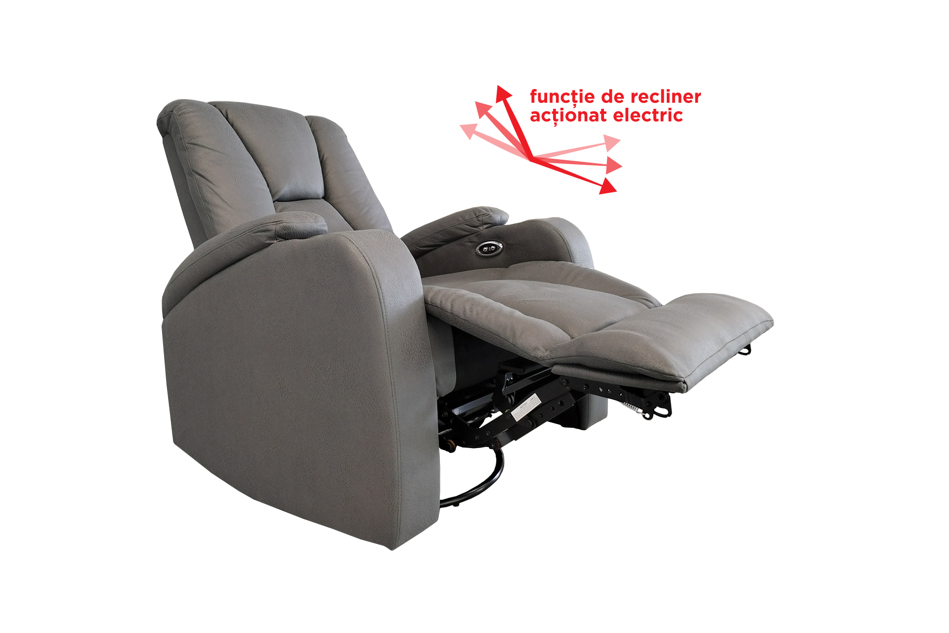 Pachet fotoliu cu recliner electric Regal Grey (balansoar, rotativ) + taburet tapițat pătrat - imagine 5