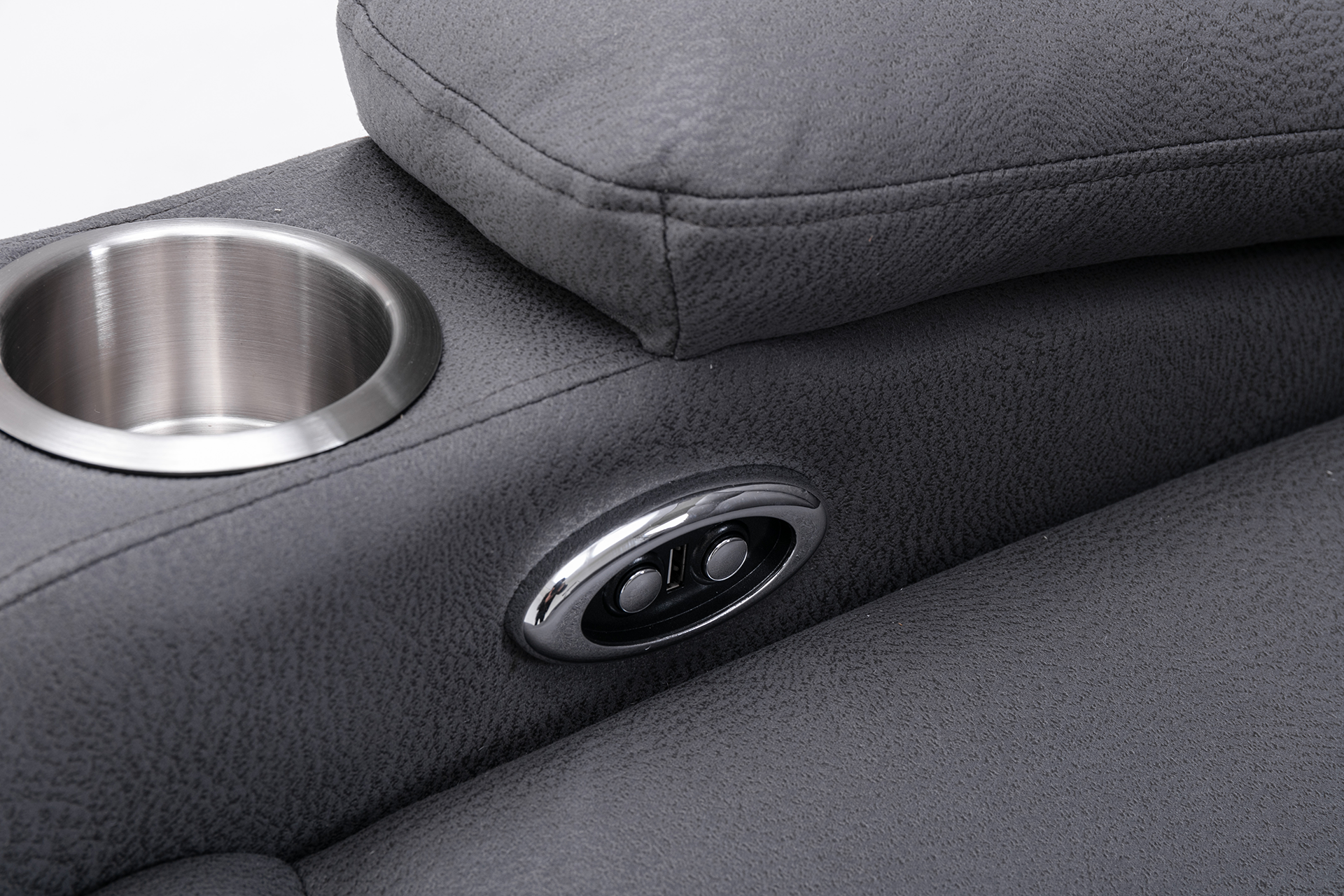 Pachet fotoliu cu recliner electric Regal Grey (balansoar, rotativ) + taburet tapițat pătrat - imagine 3