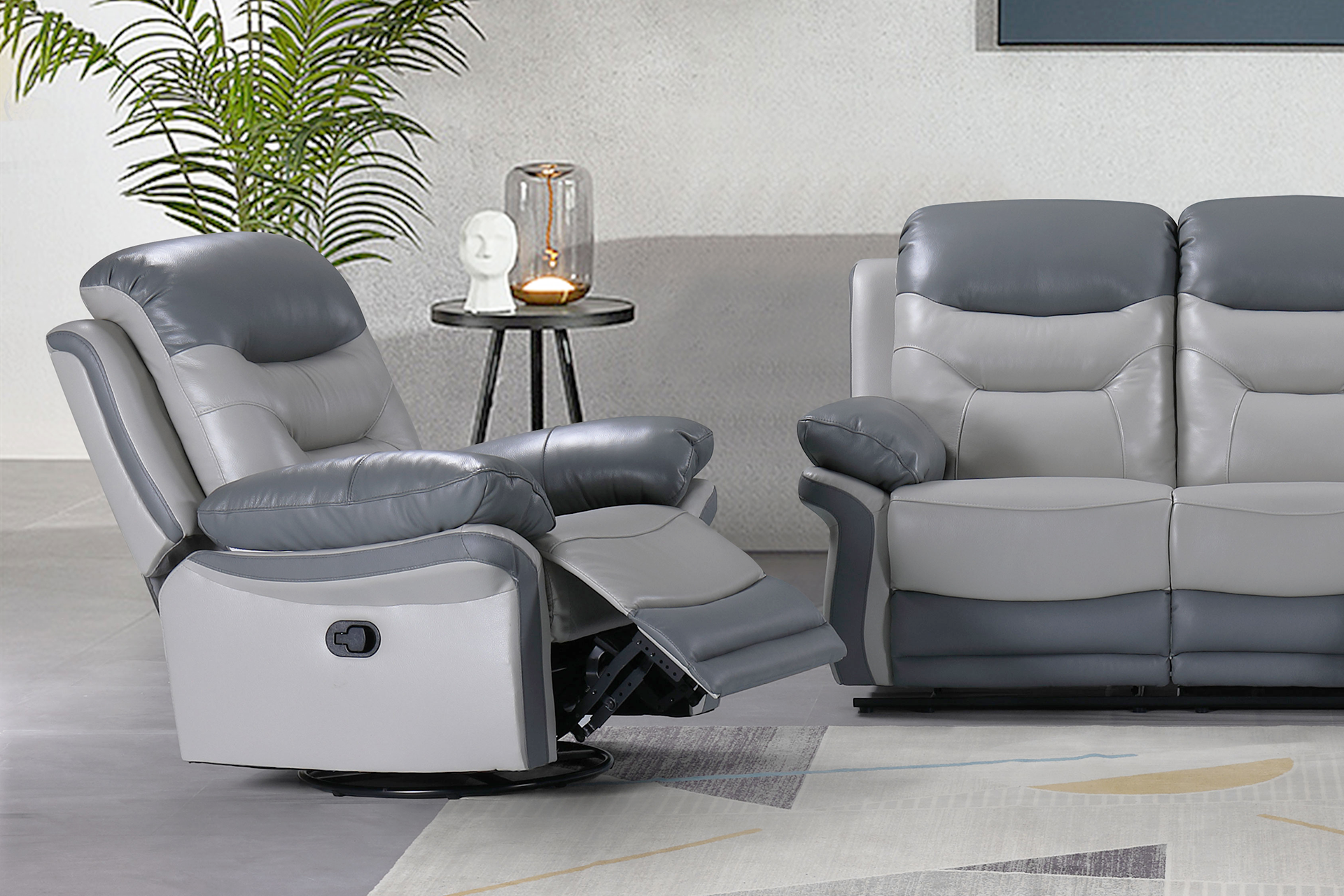Pachet fotoliu cu recliner Macao gri (balansoar, rotativ) + pernă decorativă - imagine 2