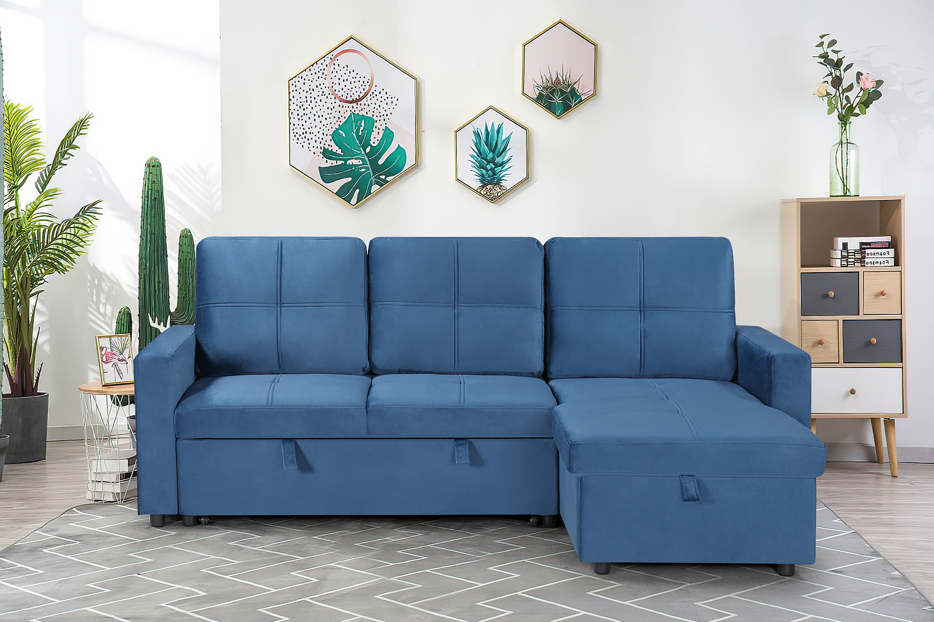 Pachet colțar extensibil Porto cu ladă pentru depozitare + pernă decorativă - imagine 2