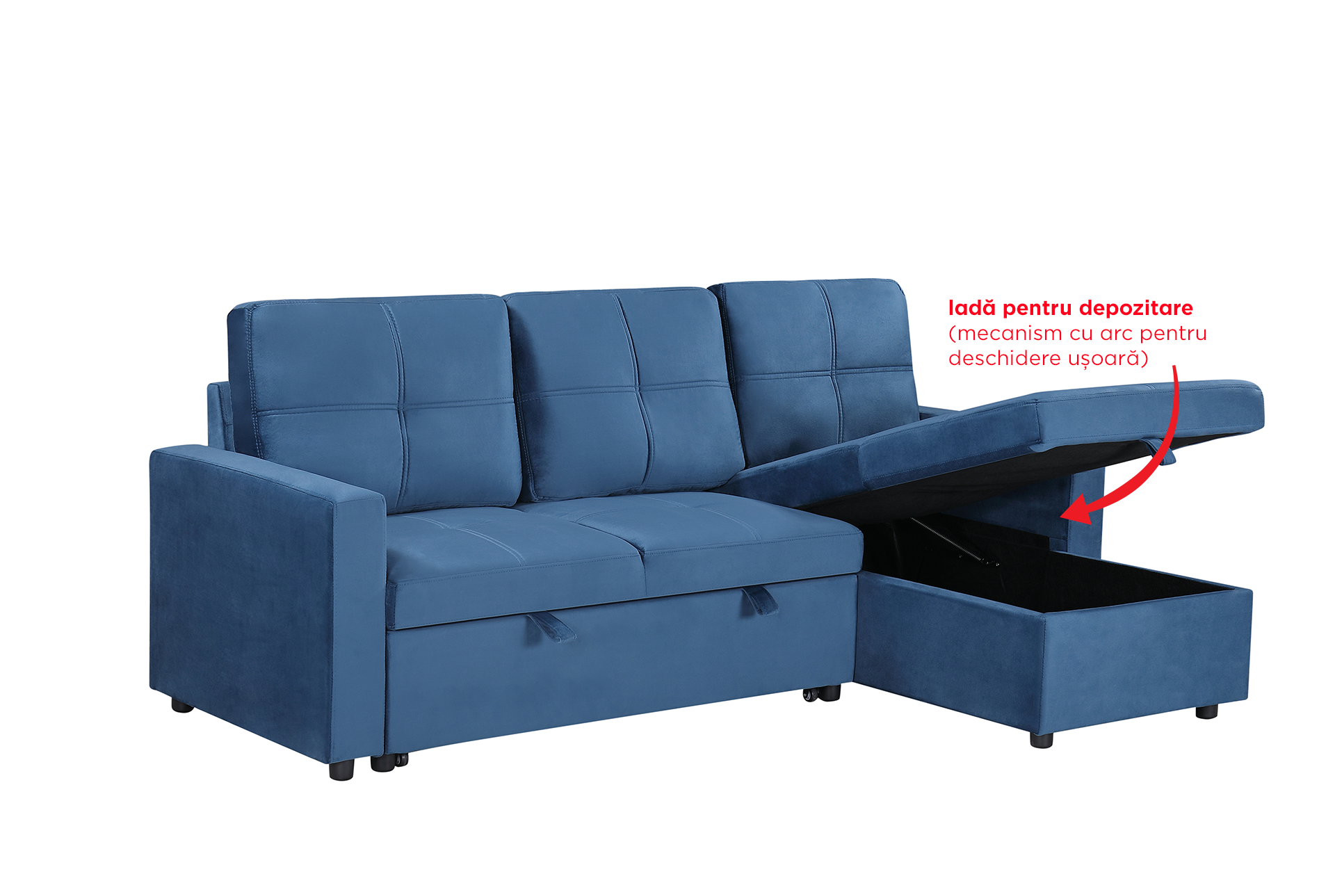 Pachet colțar extensibil Porto cu ladă pentru depozitare + pernă decorativă - imagine 4