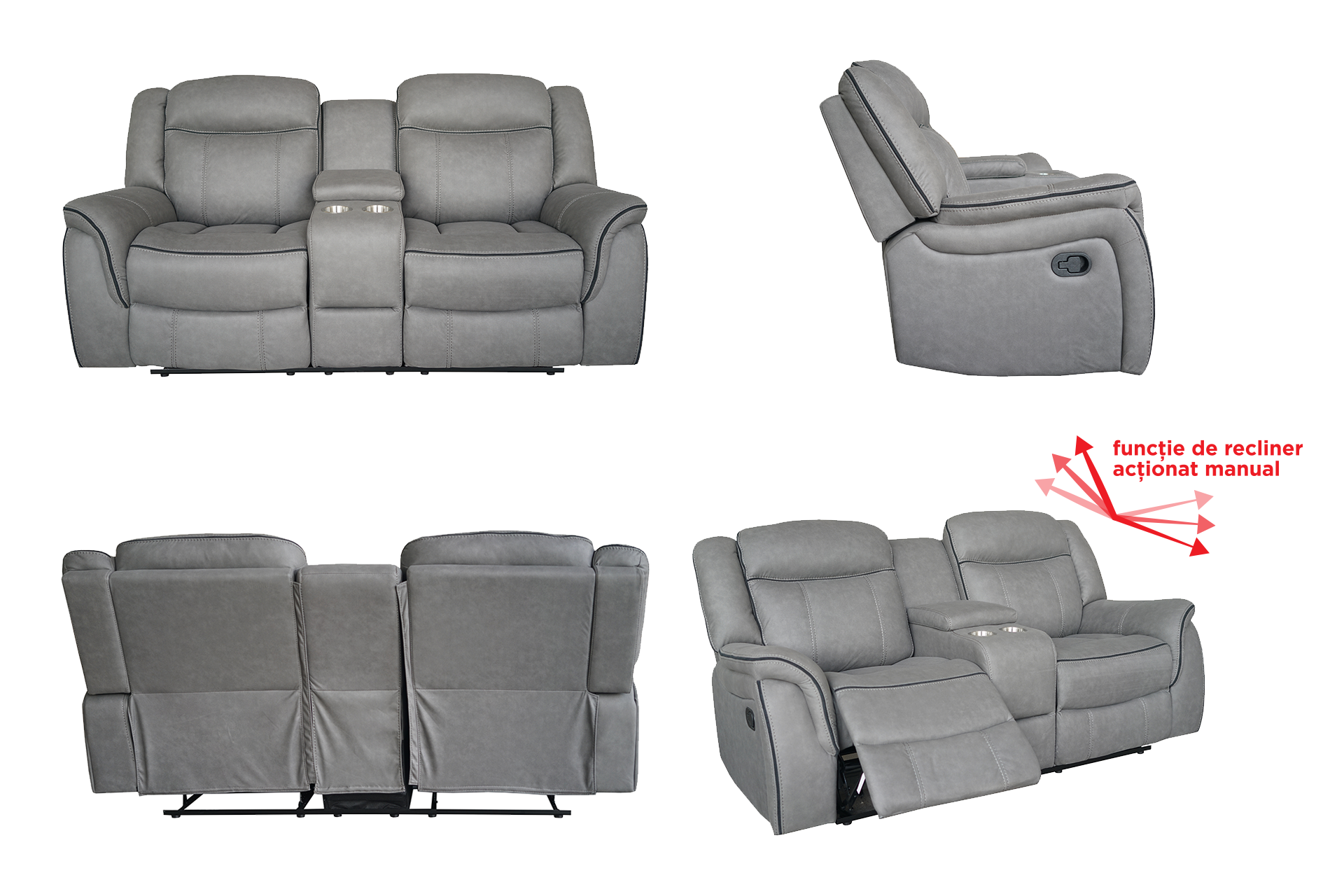 Pachet canapea Dover cu 2 locuri cu 2 reclinere și consolă + pernă decorativă - imagine 3
