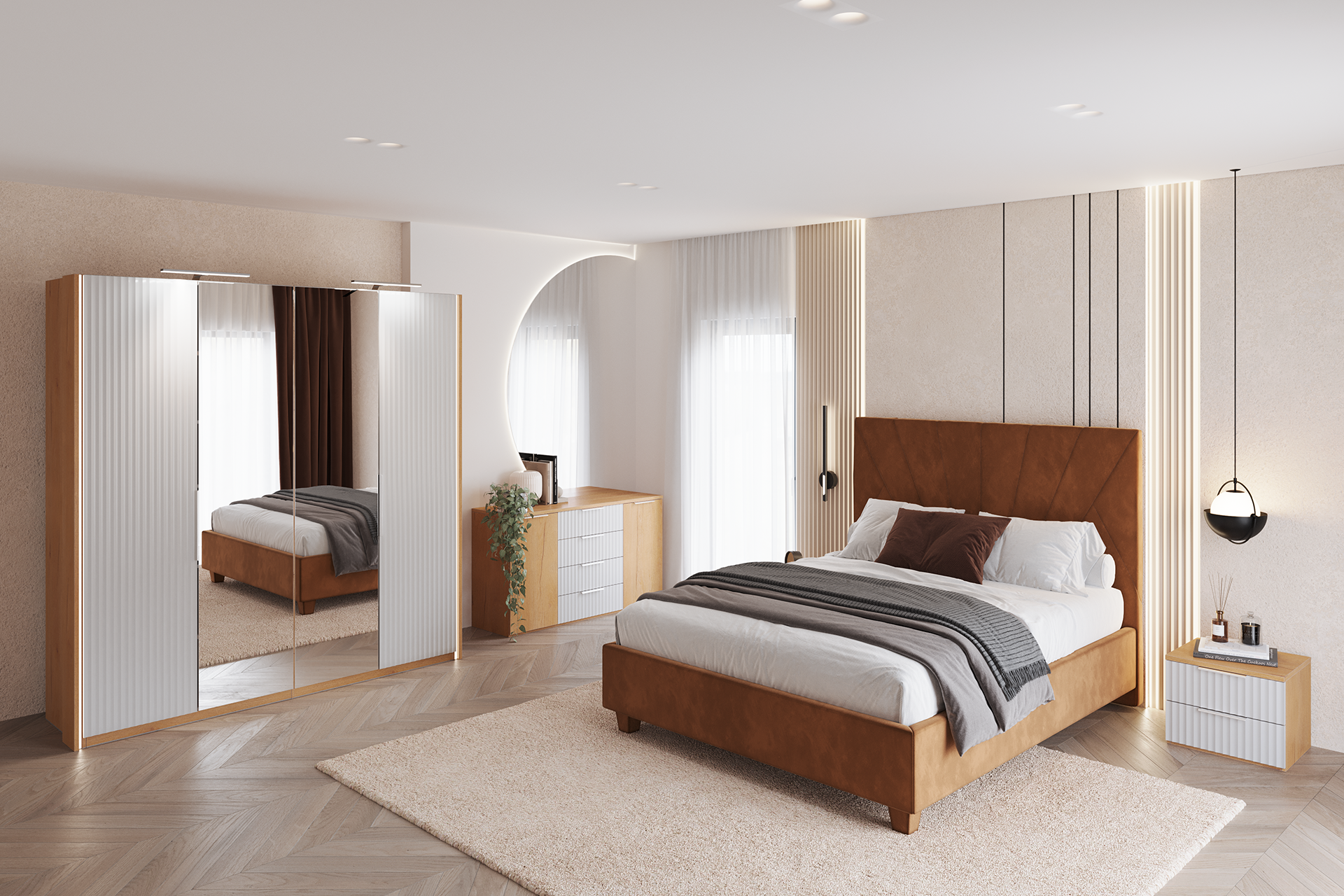 Pachet pat City tapițat integral + 2 perne decorative - imagine 13