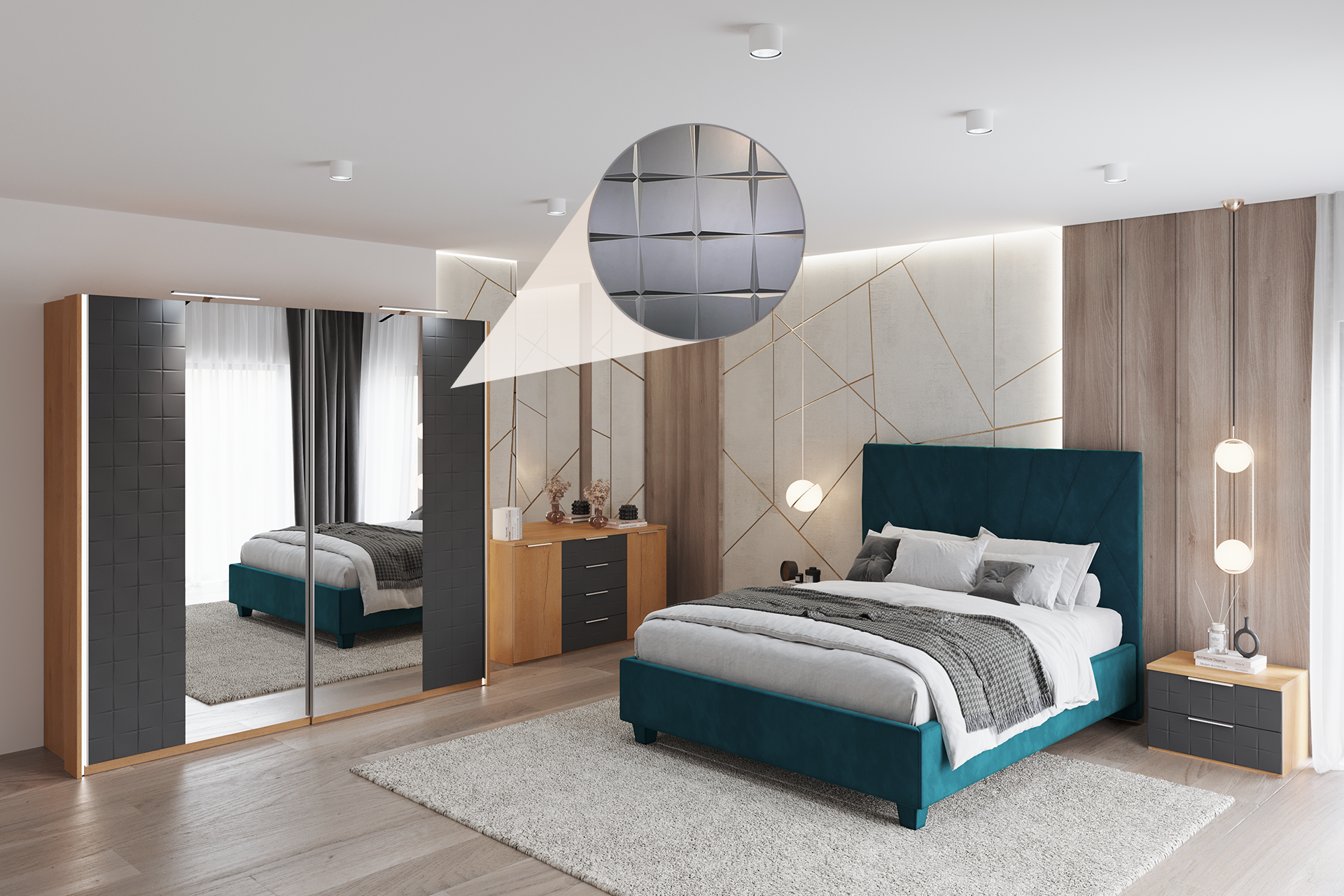 Dormitor Loft cu șifonier 2 uși glisante L220 - imagine 3