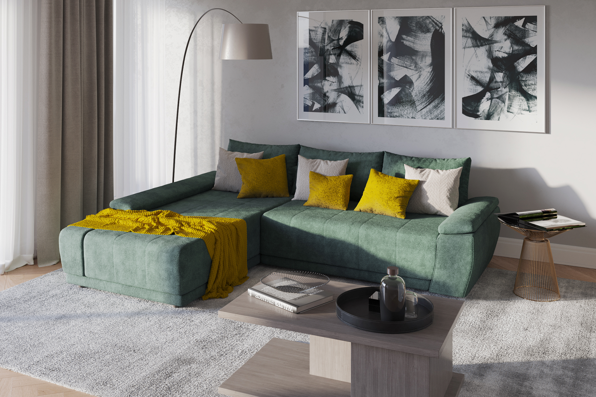 Colțar extensibil Serenity cu două spații pentru depozitare