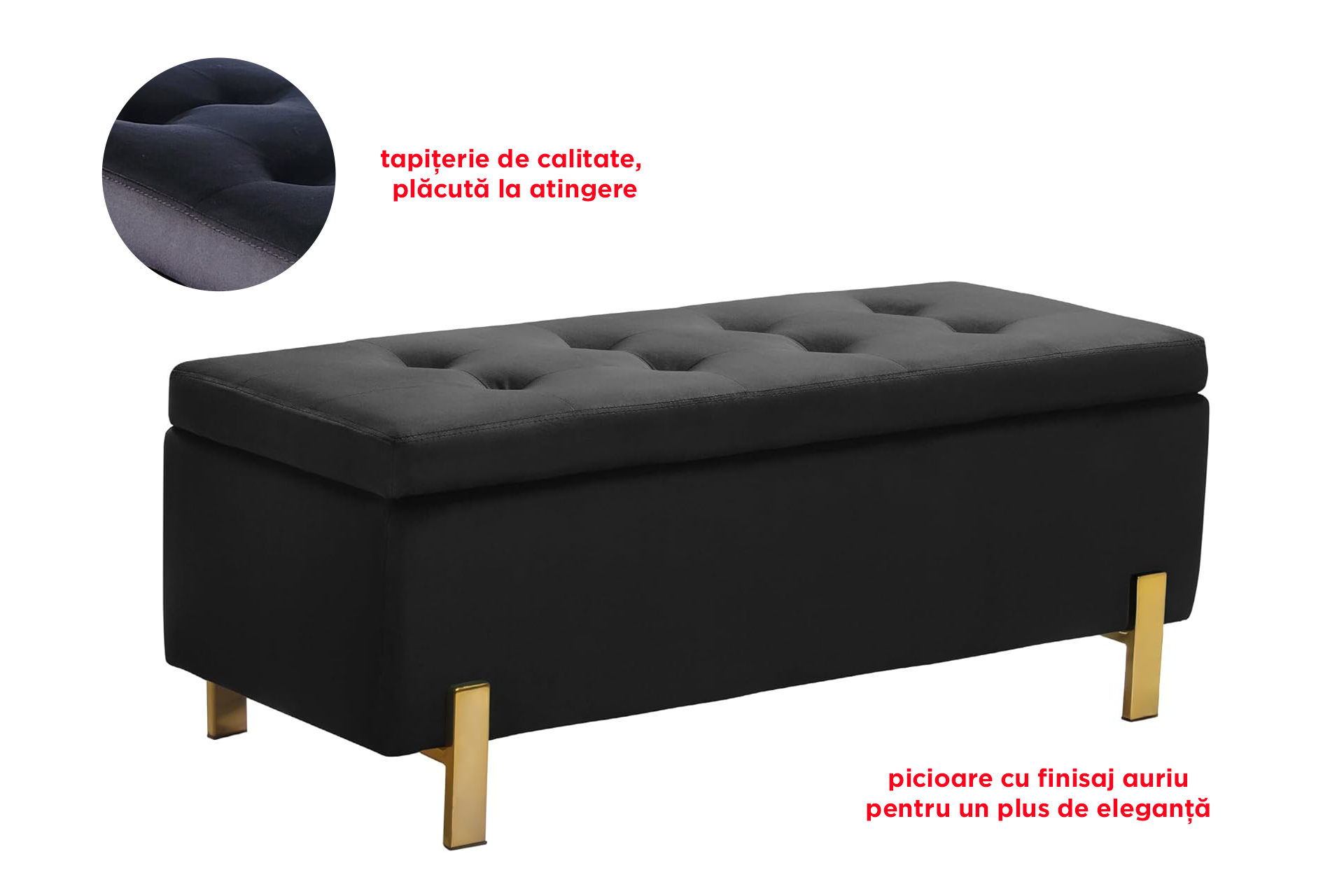 Pachet băncuță cu depozitare Elegance velvet + pernă decorativă - imagine 3
