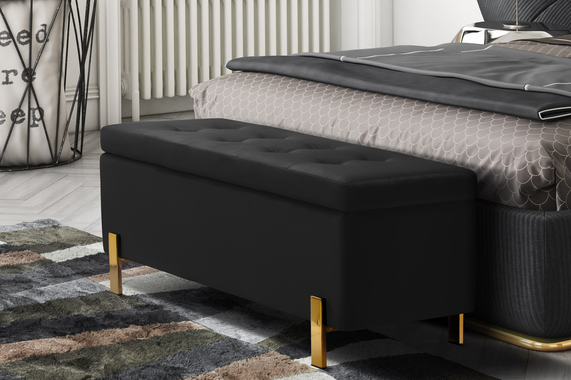 Pachet băncuță cu depozitare Elegance velvet + pernă decorativă - imagine 2