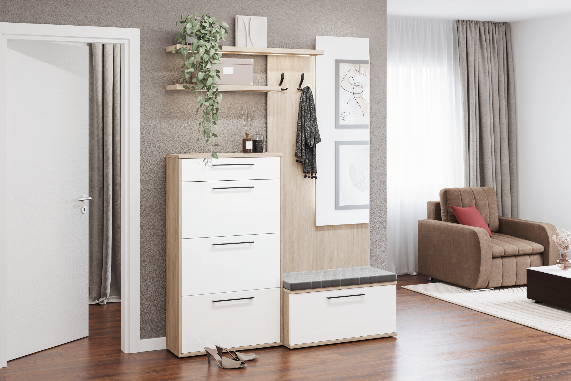 Hol Box L160 super lucios cu pantofar 3 compartimente și sertar - imagine 2