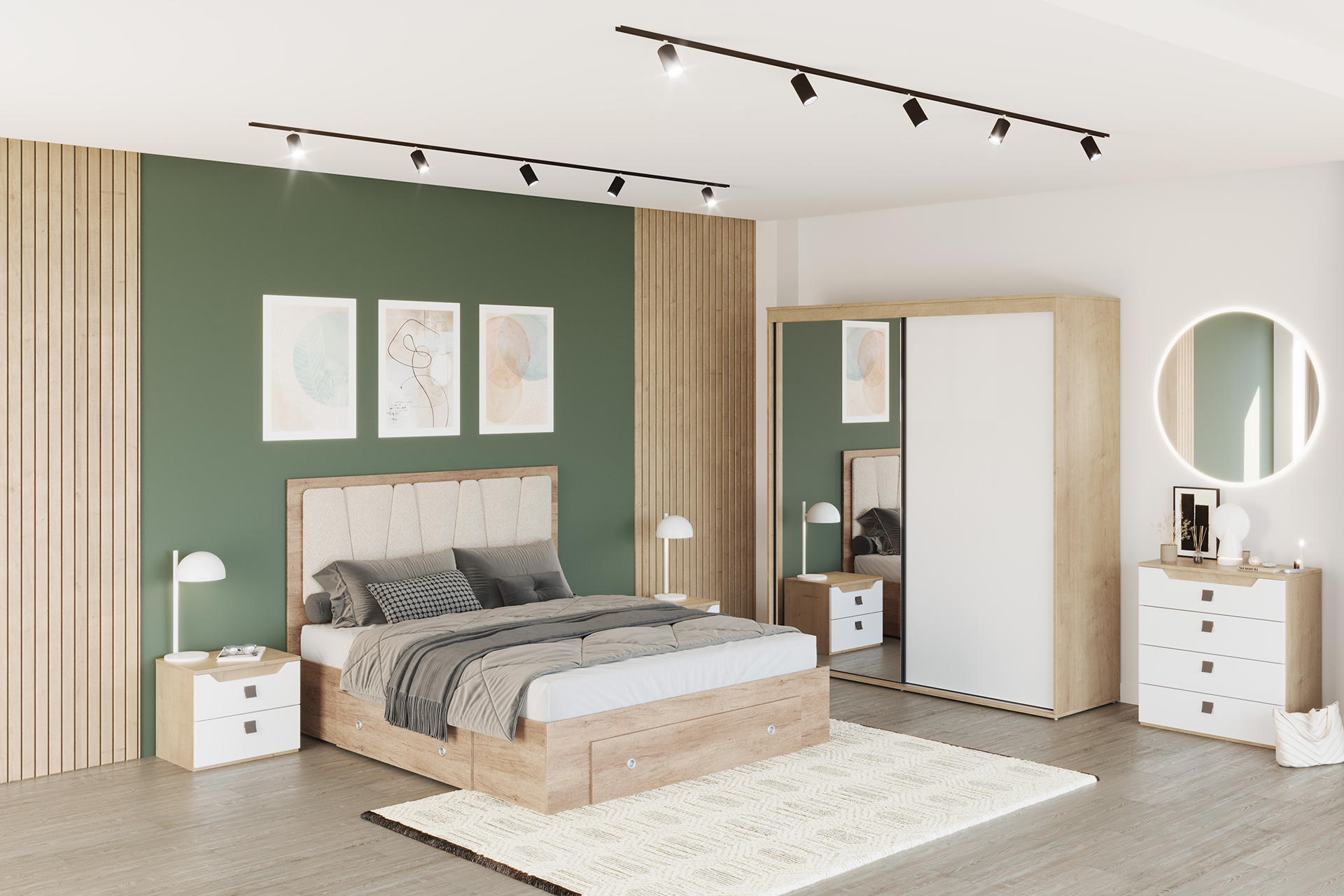 Dormitor Smart cu șifonier 2 uși glisante L199 - imagine 2