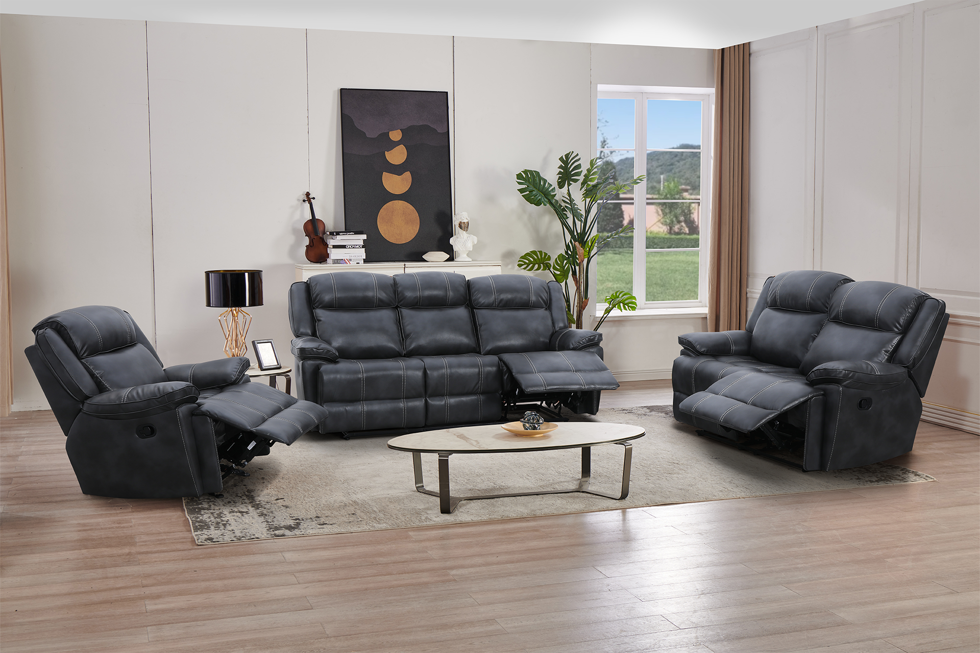 Pachet canapea piele naturală Imperial 3 locuri cu 2 reclinere + pernă decorativă - imagine 3