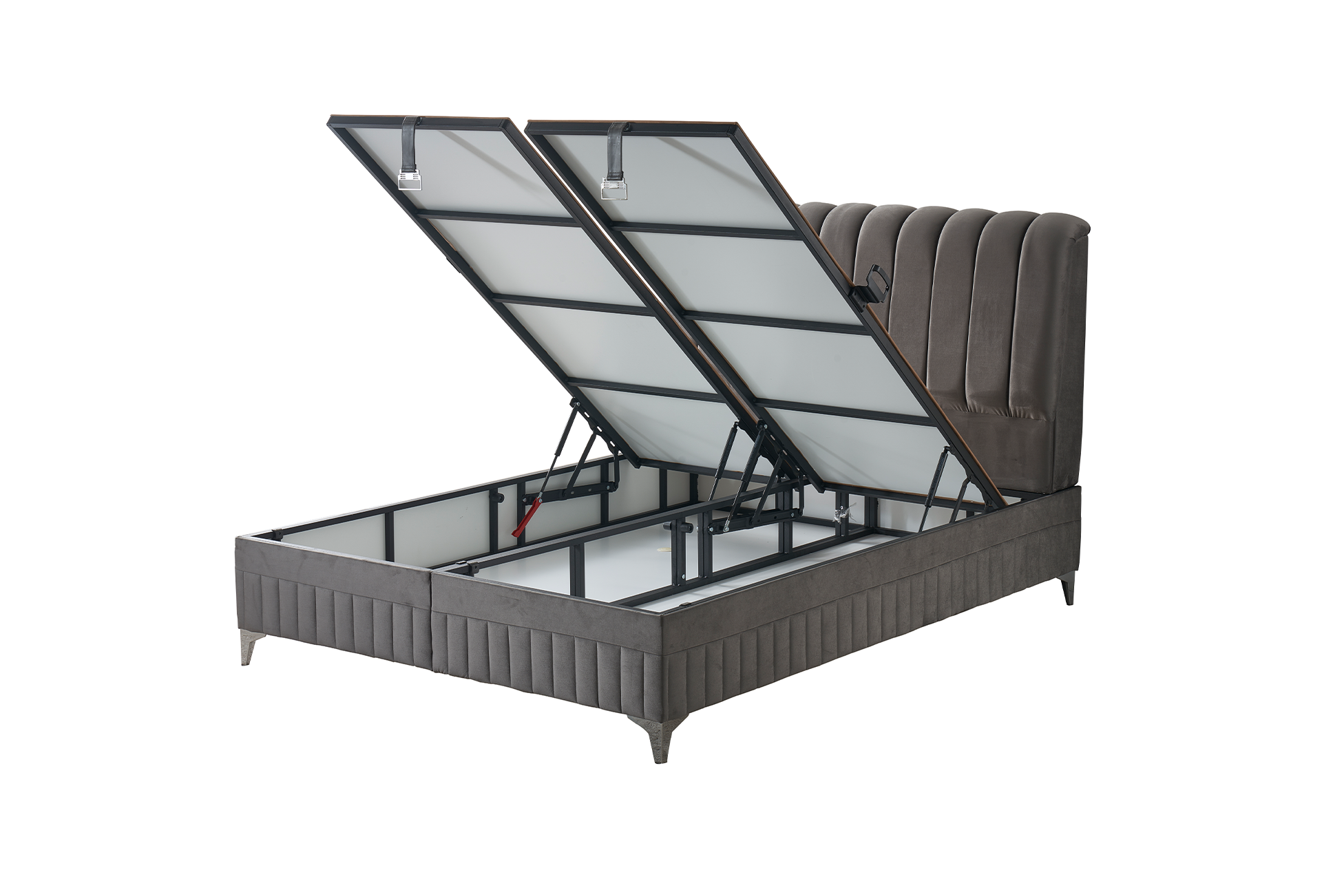 Pachet pat Berry gri tapițat integral cu saltea inclusă + pernă decorativă - imagine 8