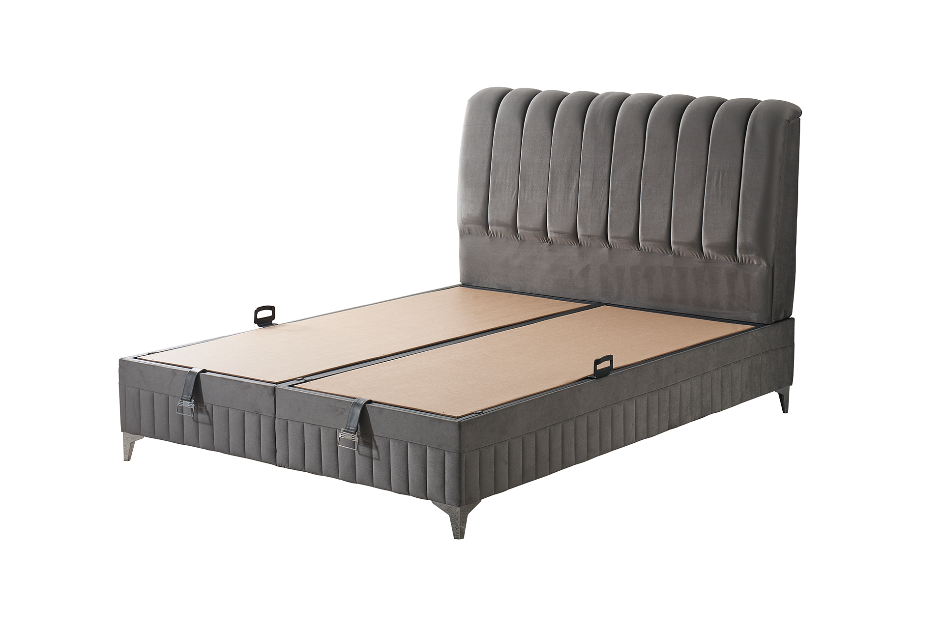 Pachet pat Berry gri tapițat integral cu saltea inclusă + pernă decorativă - imagine 7