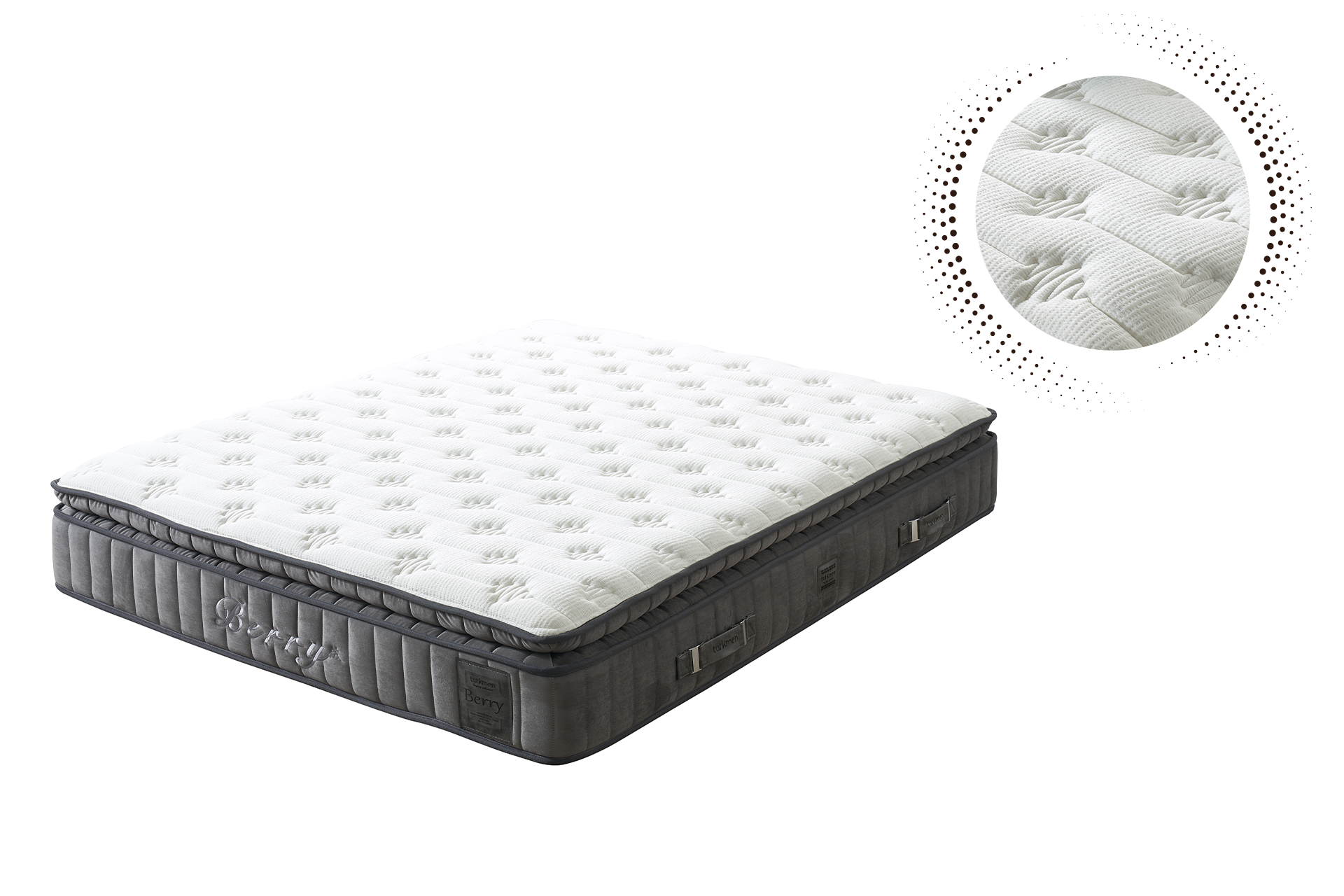Pachet pat Berry gri tapițat integral cu saltea inclusă + pernă decorativă - imagine 10