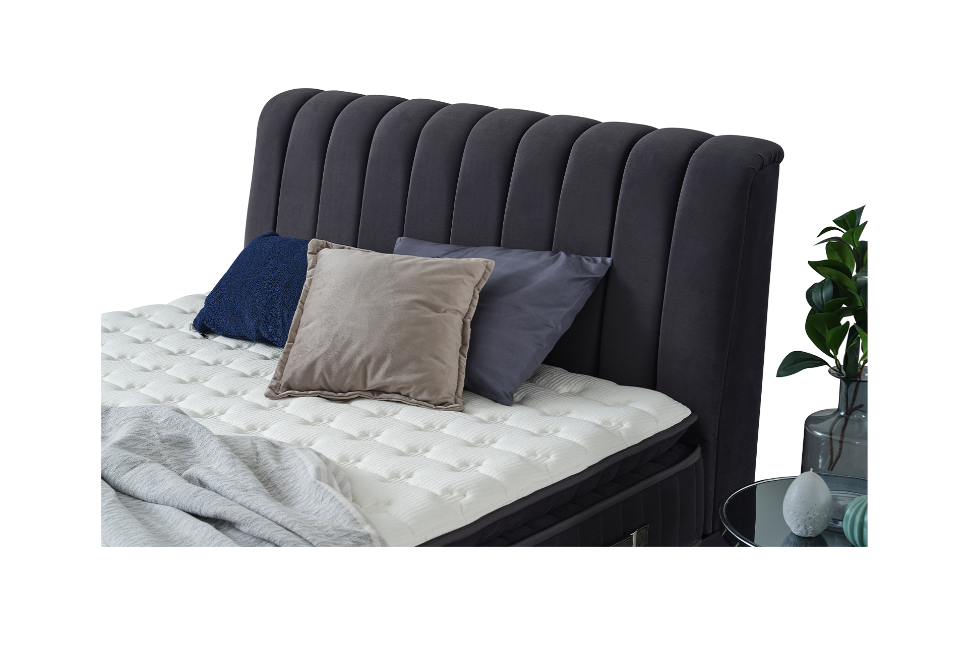 Pachet pat Berry albastru tapițat integral cu saltea inclusă + pernă decorativă - imagine 11