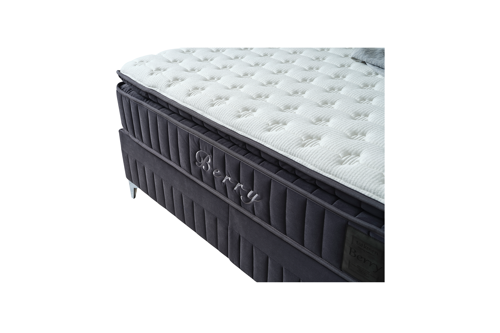 Pachet pat Berry albastru tapițat integral cu saltea inclusă + pernă decorativă - imagine 13