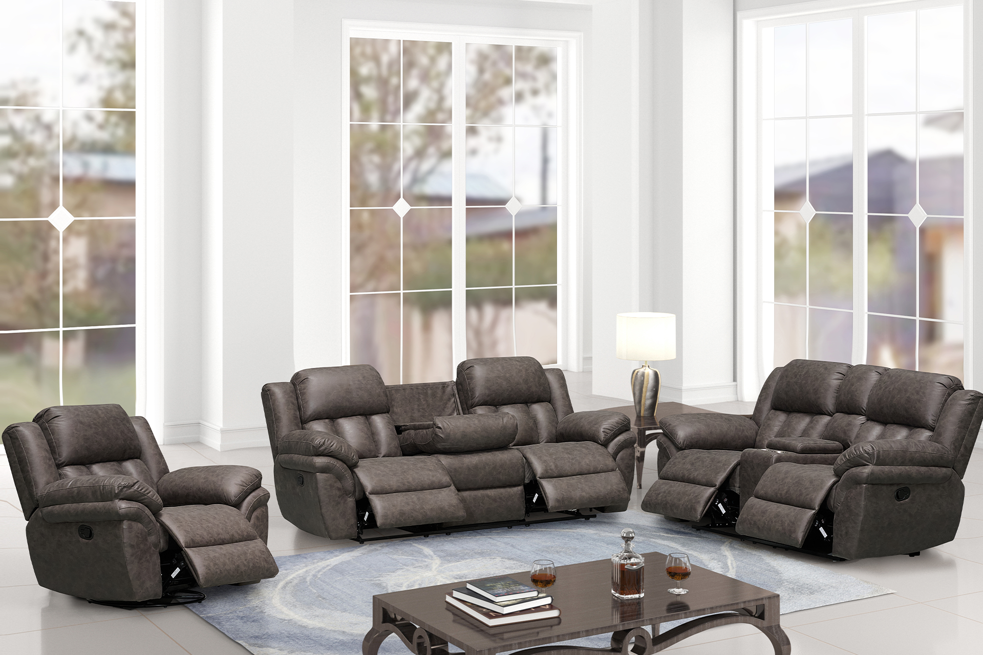 Pachet canapea Noblesse 2 locuri cu 2 reclinere și consolă + pernă decorativă - imagine 4