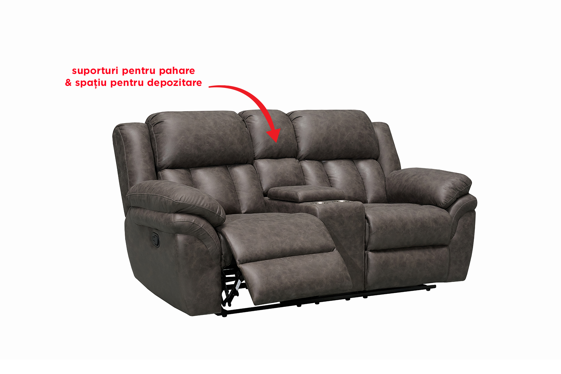 Pachet canapea Noblesse 2 locuri cu 2 reclinere și consolă + pernă decorativă - imagine 3