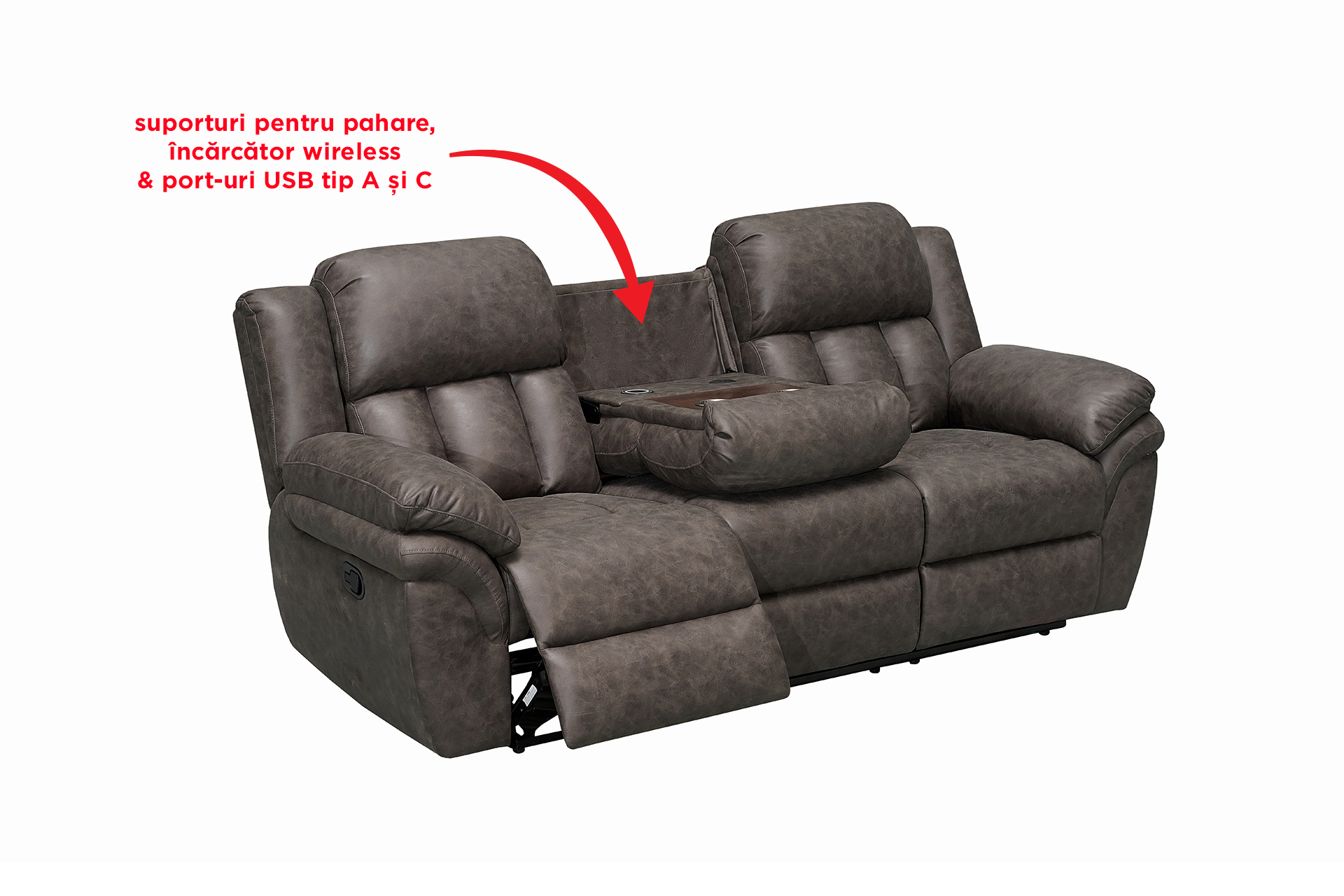 Pachet canapea Noblesse 2 locuri cu 2 reclinere și consolă + pernă decorativă - imagine 7