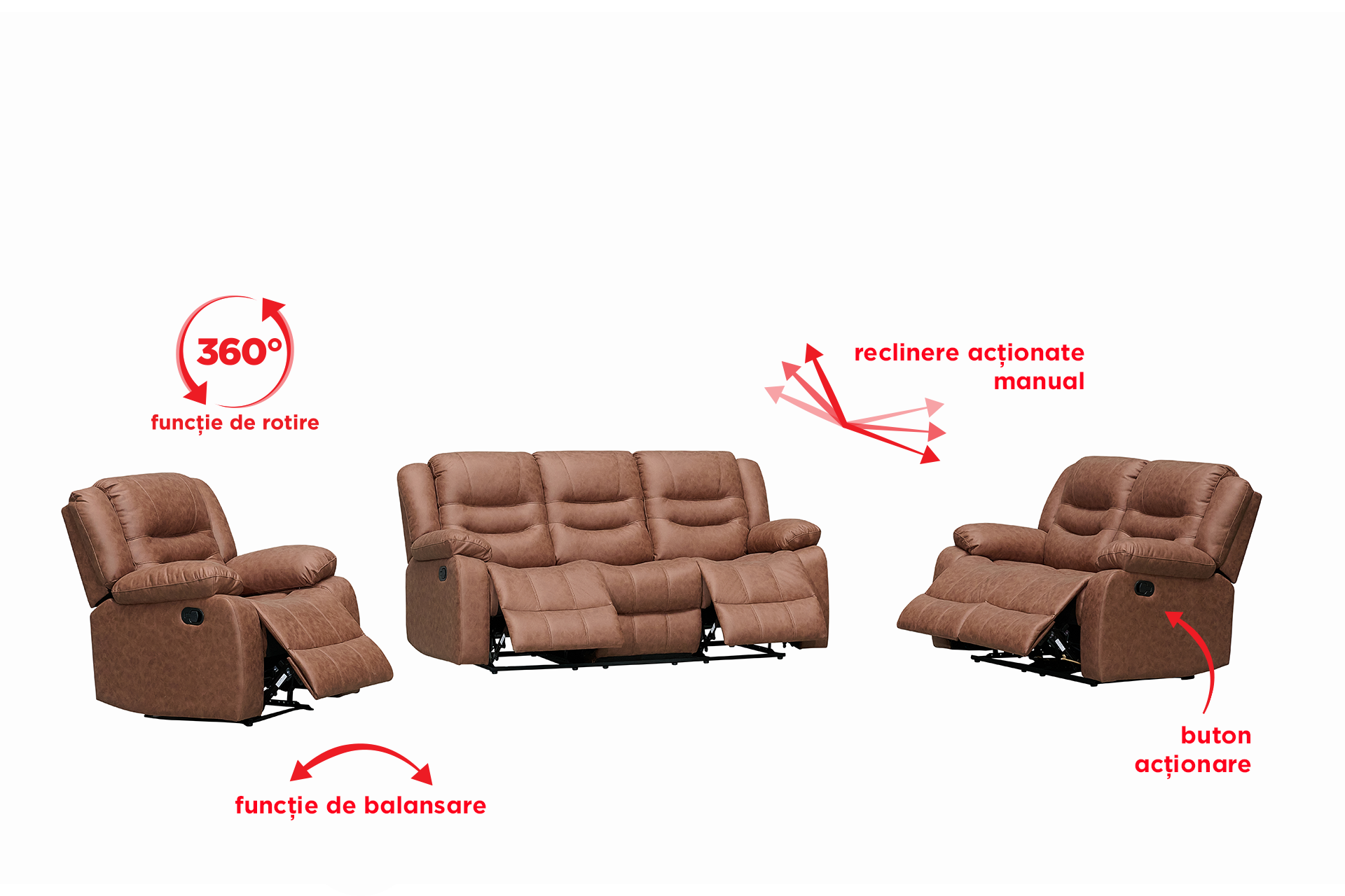Pachet canapea Velara 2 locuri cu 2 reclinere + pernă decorativă - imagine 12