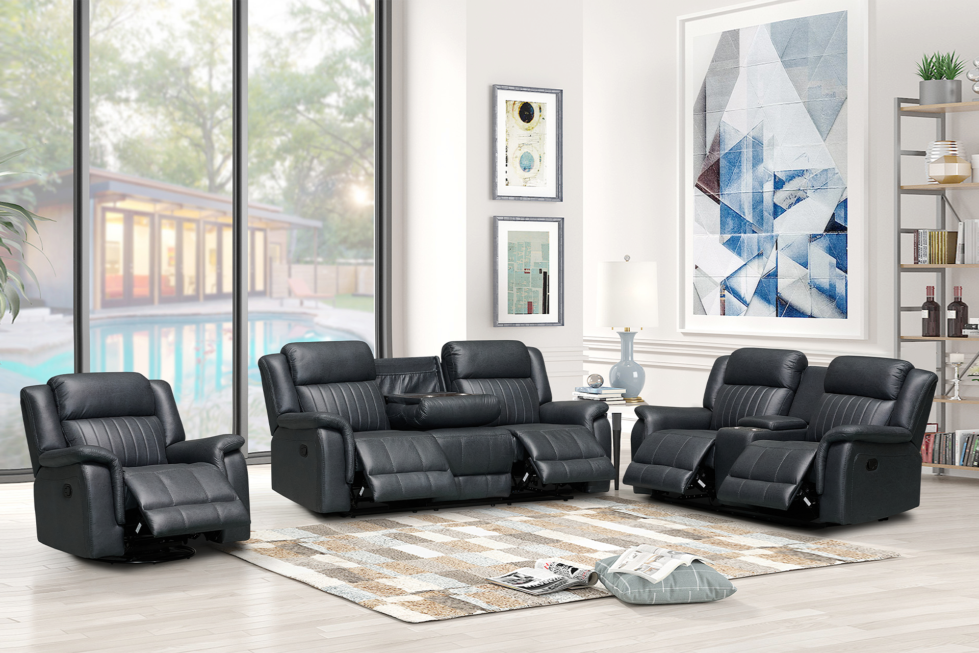 Pachet canapea Zenith 2 locuri cu 2 reclinere și consolă + pernă decorativă - imagine 3