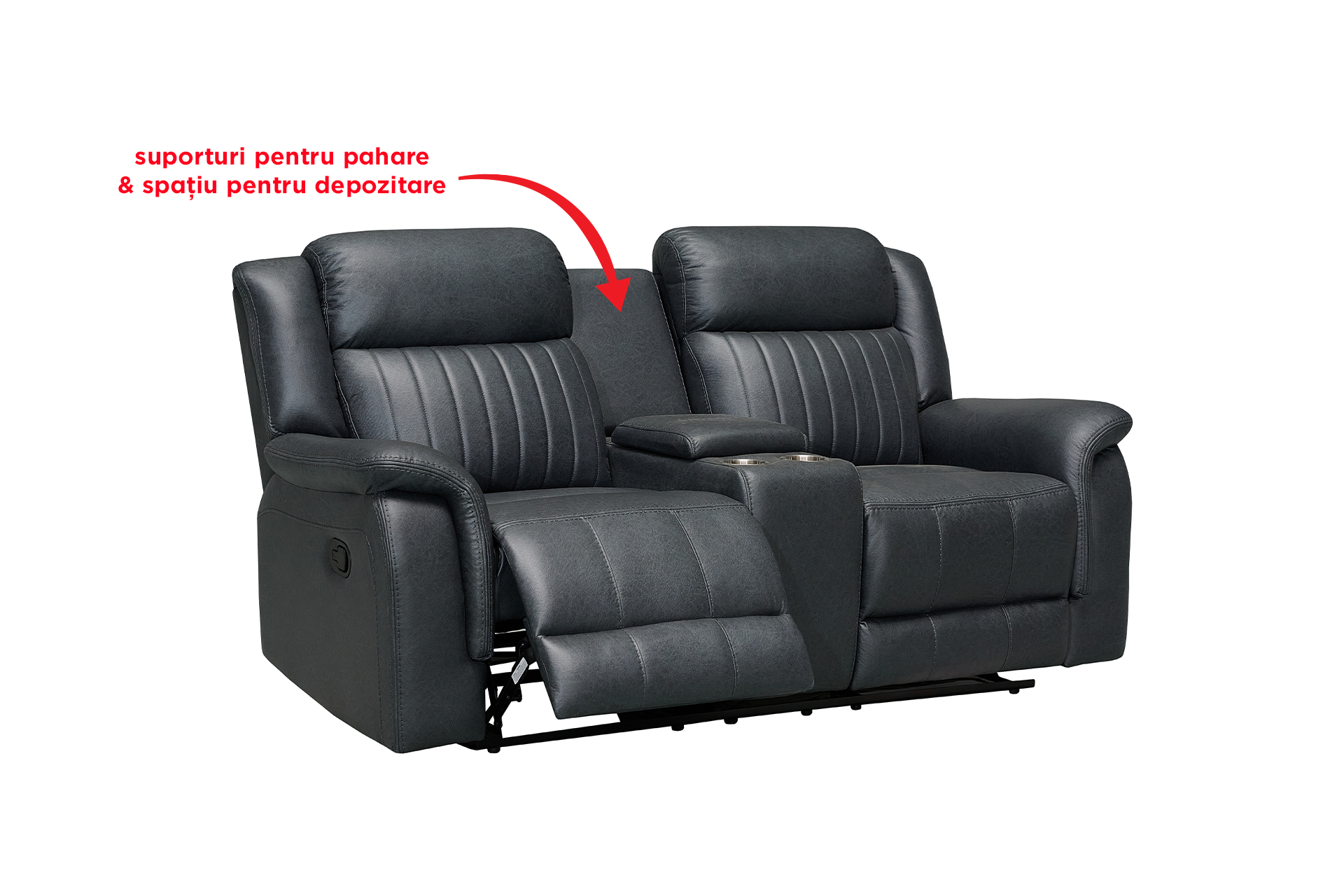 Pachet canapea Zenith 2 locuri cu 2 reclinere și consolă + pernă decorativă - imagine 7