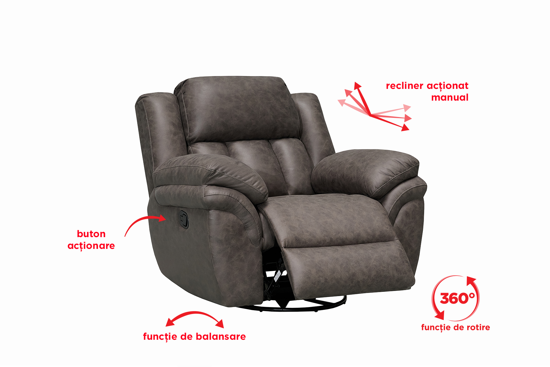Pachet fotoliu cu recliner Noblesse (balansoar, rotativ) + pernă decorativă - imagine 5