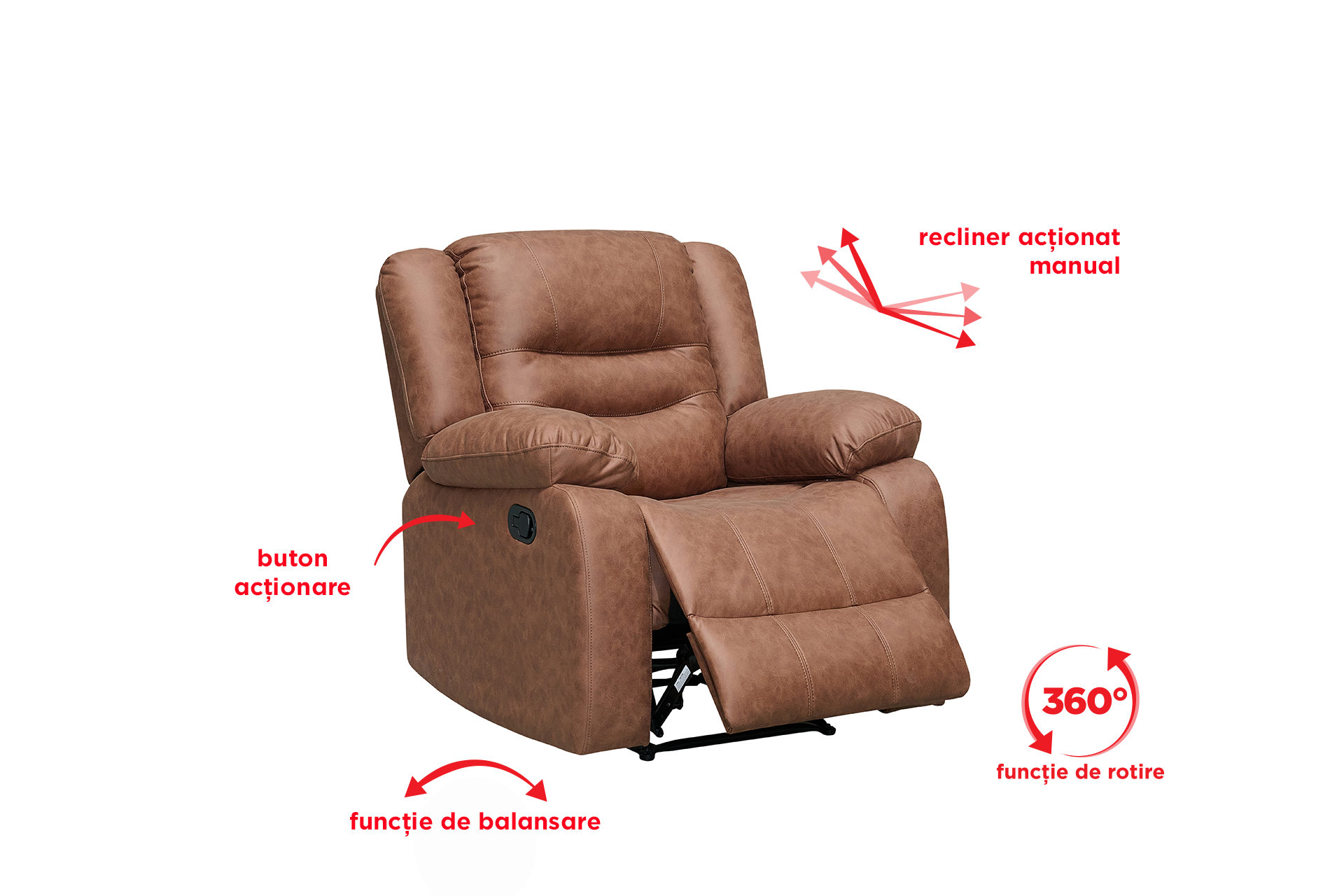 Pachet fotoliu cu recliner Velara (balansoar, rotativ) + pernă decorativă - imagine 5